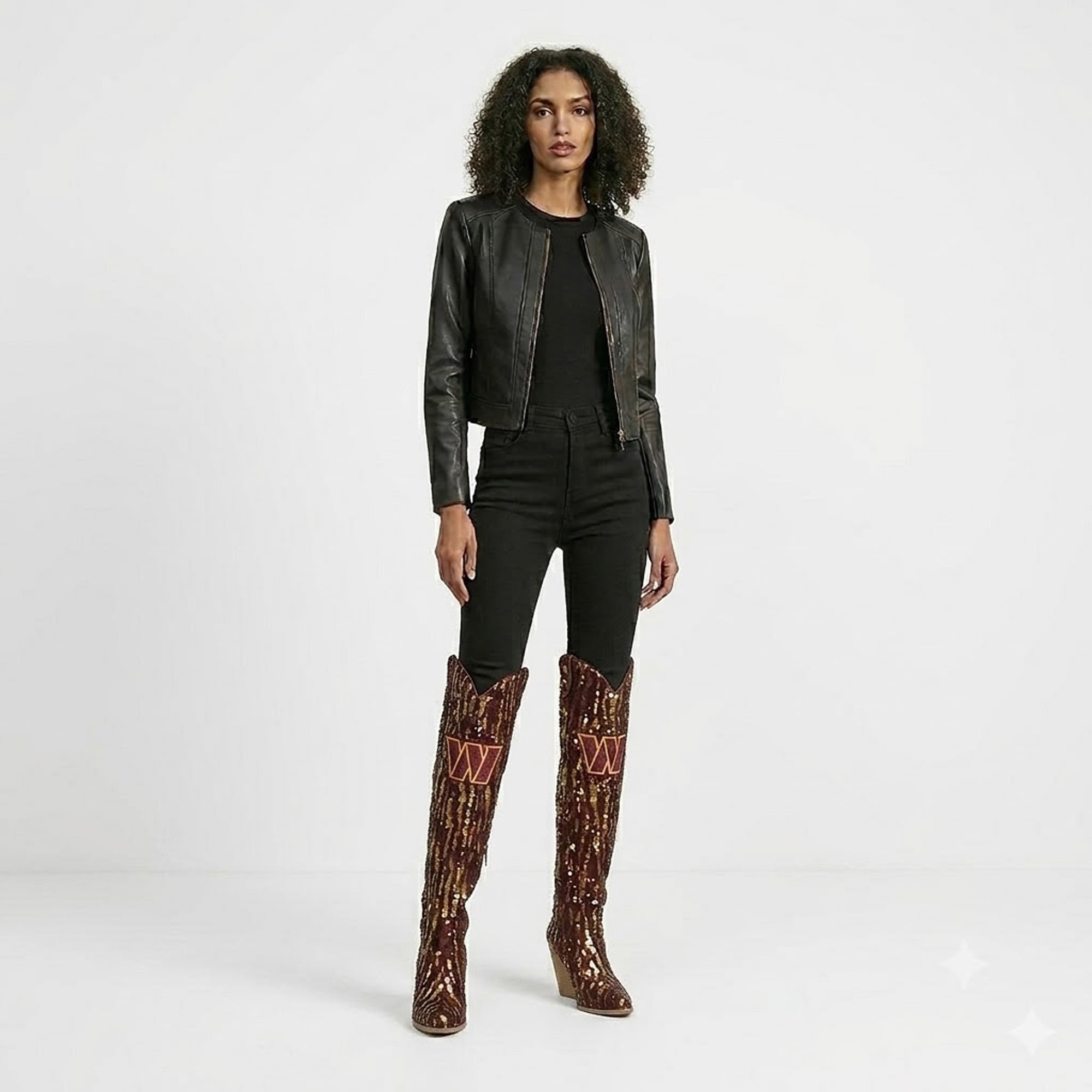 FABGATING by Cuce  Washington Commanders Over-the-Knee Two-Tone Sequin Boots