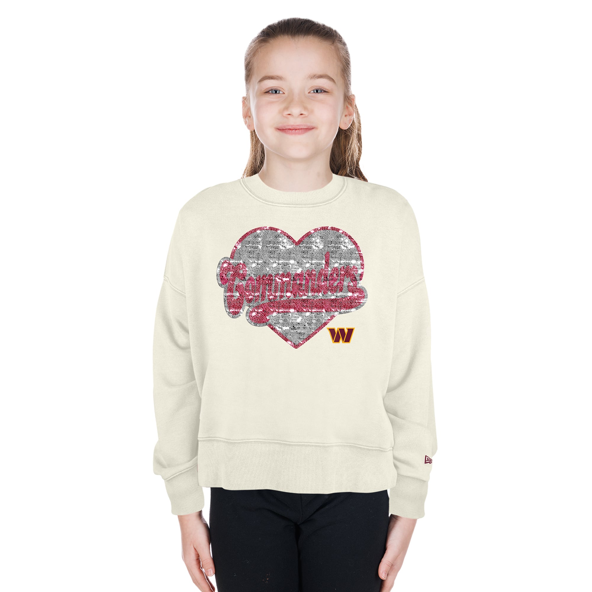 Sweat-shirt à sequins réversibles New Era beige clair pour filles