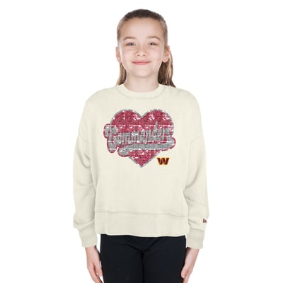  Washington Commanders New Era Girls Youth Flip Sequin Crewneck Sweatshirt - Light Beige
