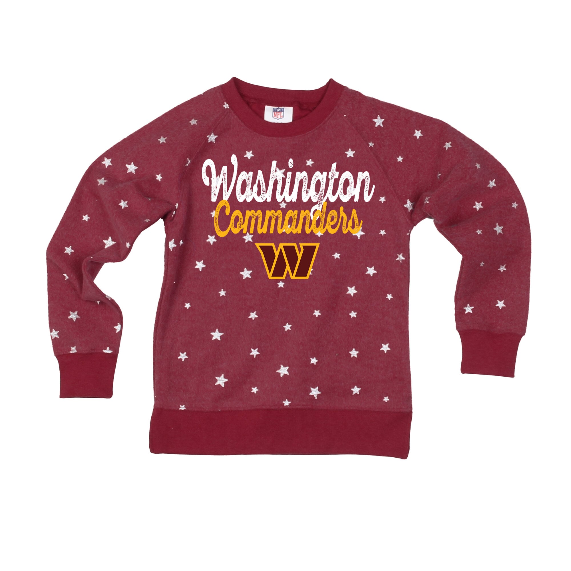 Girls Youth Wes & Willy  Burgundy Washington Commanders Shimmer Star Reverse Sweatshirt