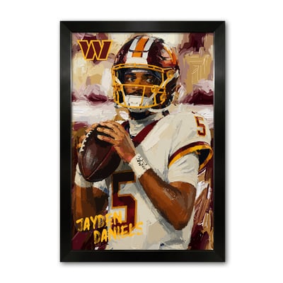 Jayden Daniels Washington Commanders 14" x 20" Framed Football Player Action Portrait – Artist Series Print