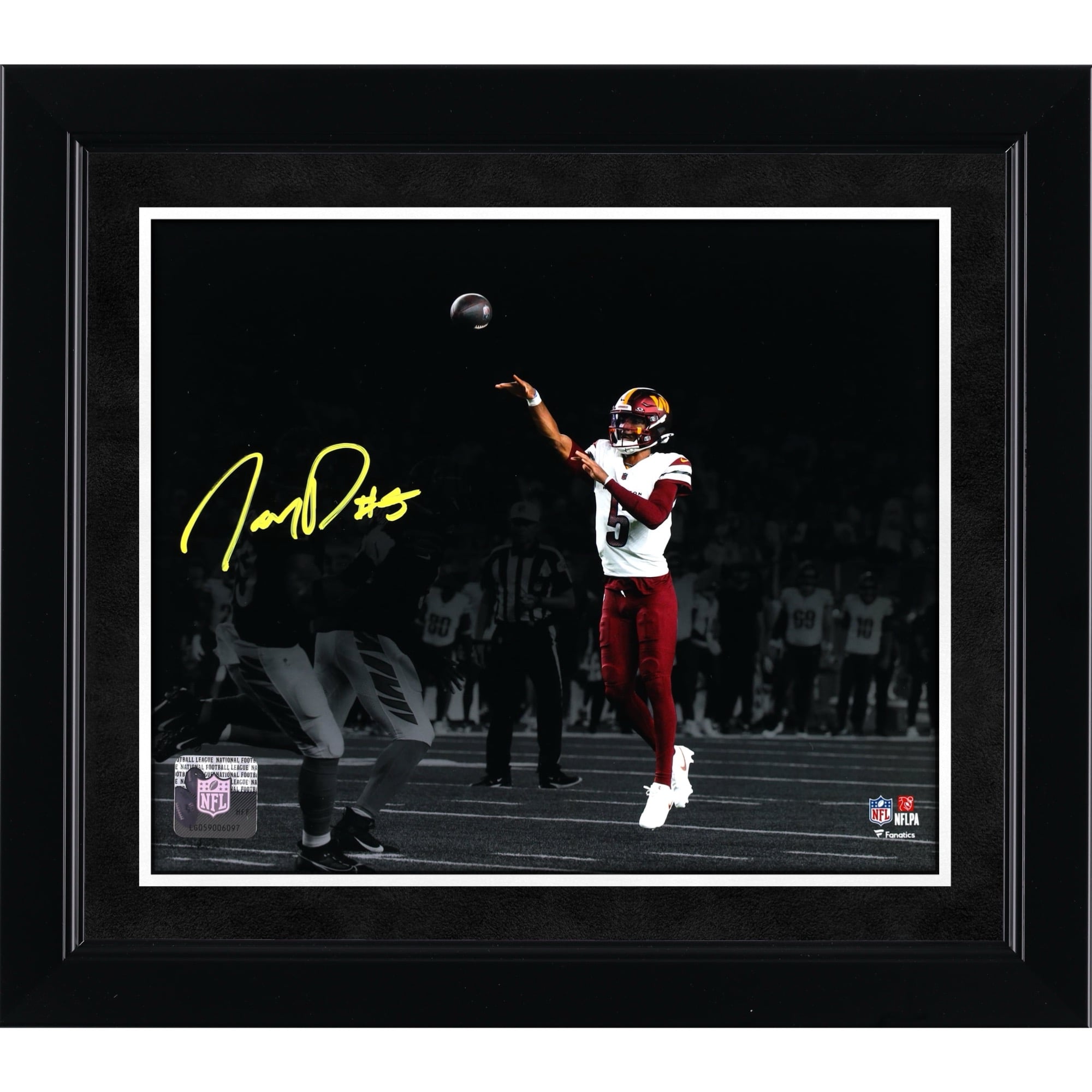 Jayden Daniels Washington Commanders Autographed 8" x 10" Throwing Spotlight Photograph