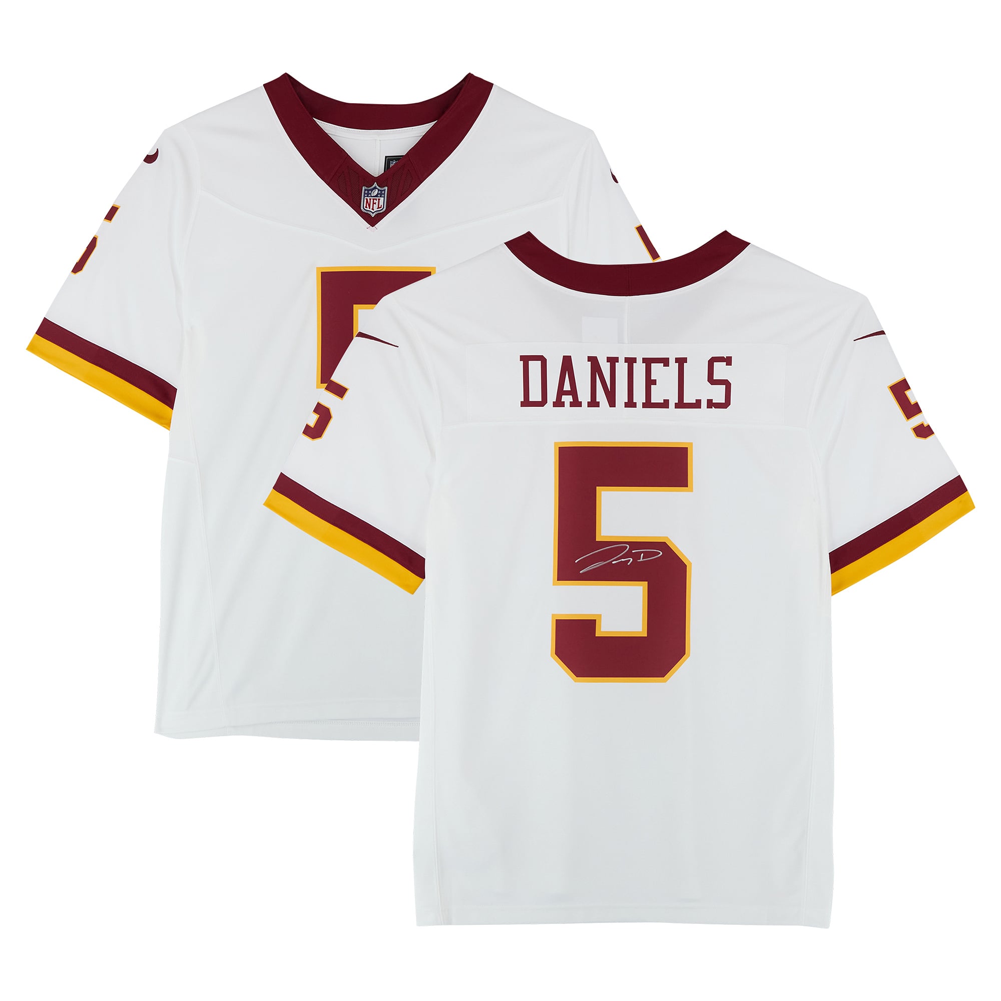 Maillot Nike Vapor Fuse Limited blanc autographié par Jayden Daniels des Washington Commanders (édition alternative 2025).