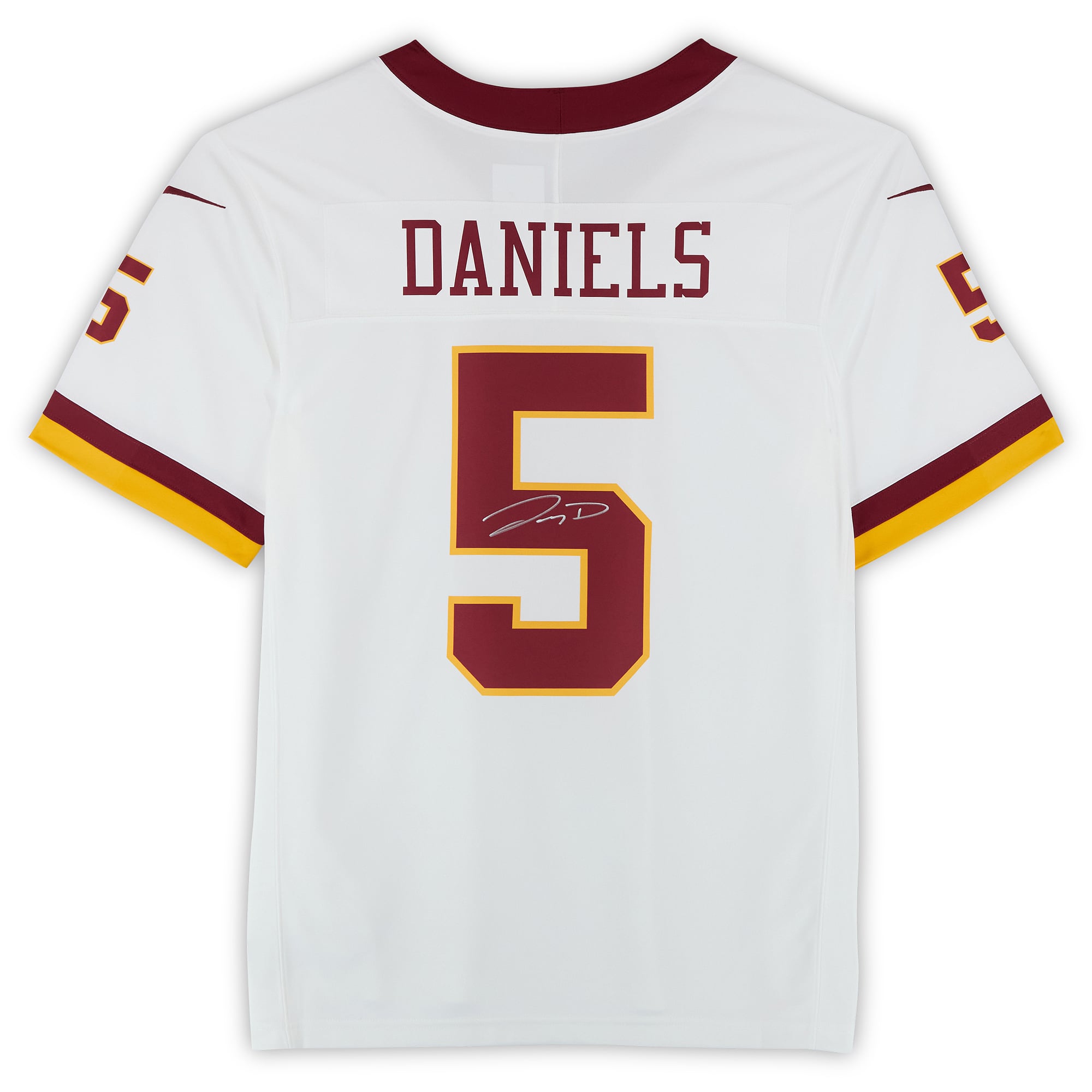 Maillot Nike Vapor Fuse Limited blanc autographié par Jayden Daniels des Washington Commanders (édition alternative 2025).