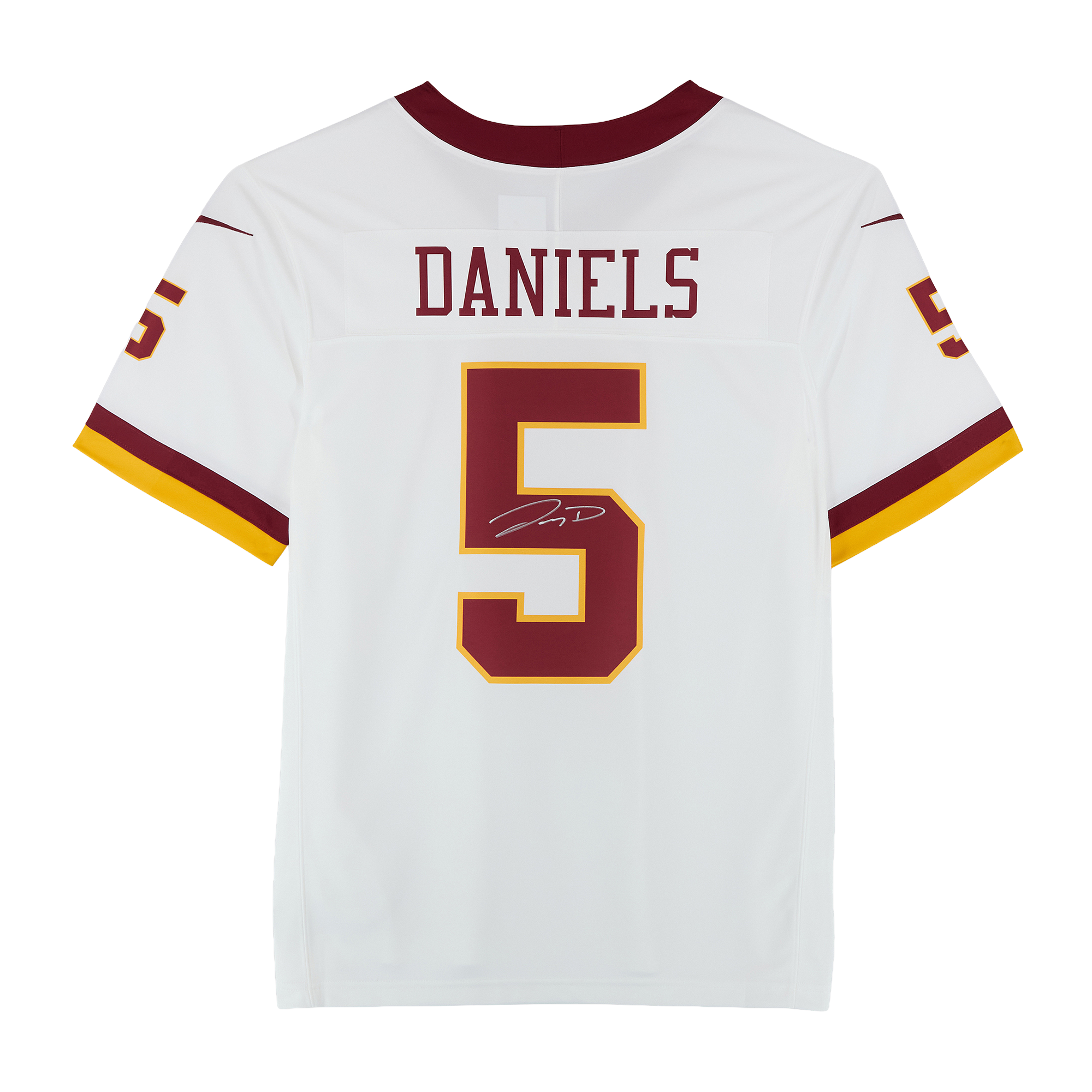 Maillot Nike Vapor Fuse Limited blanc autographié par Jayden Daniels des Washington Commanders (édition alternative 2025).