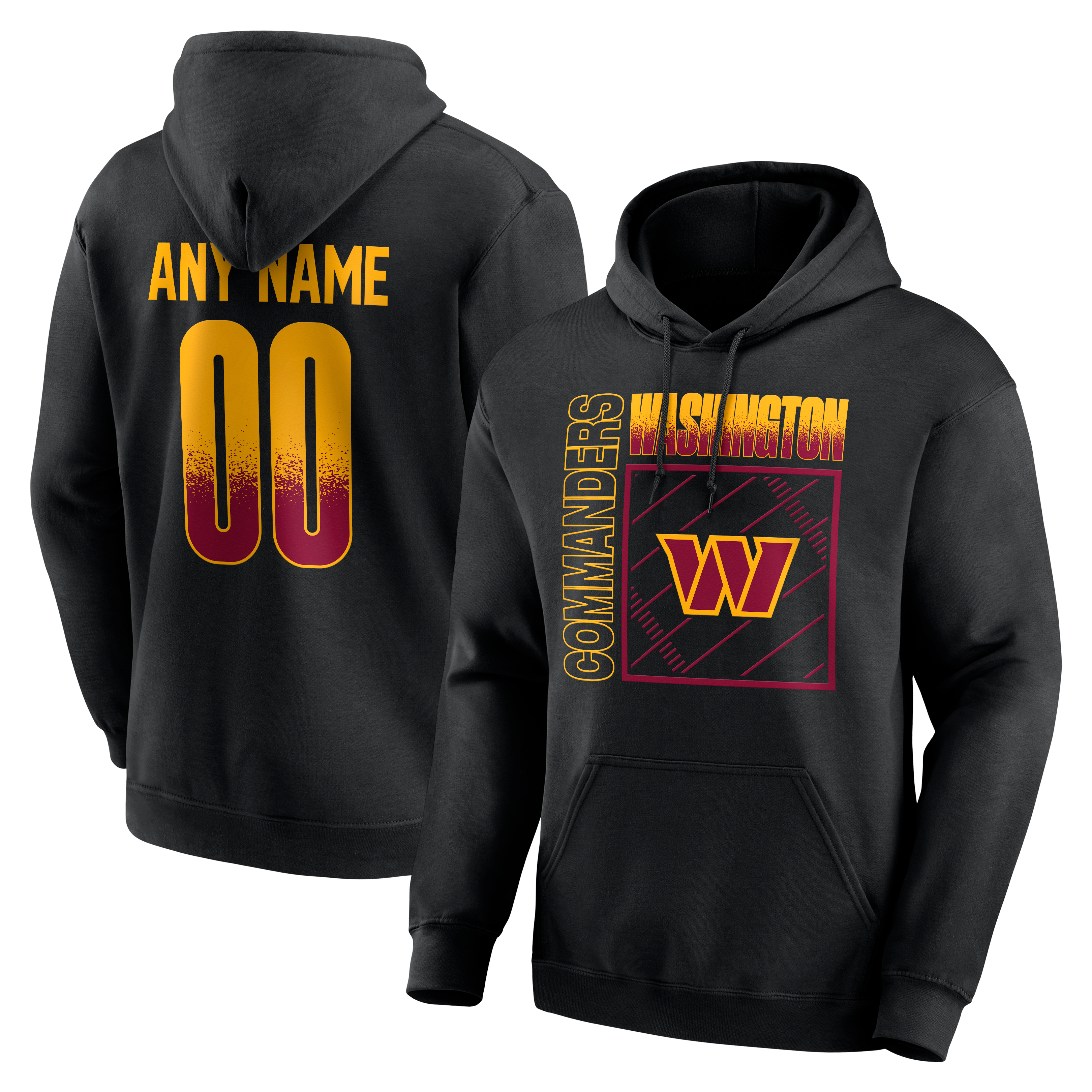 Men's Black Washington Commanders Home Field Pop Personalized Name & Number Hoodie