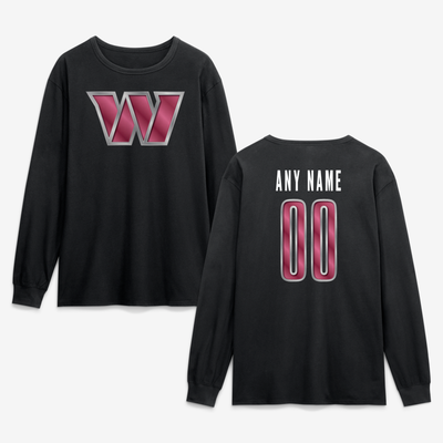 Washington Commanders  Metallic Mascot Personalized Name & Number Long Sleeve T-Shirt - Black