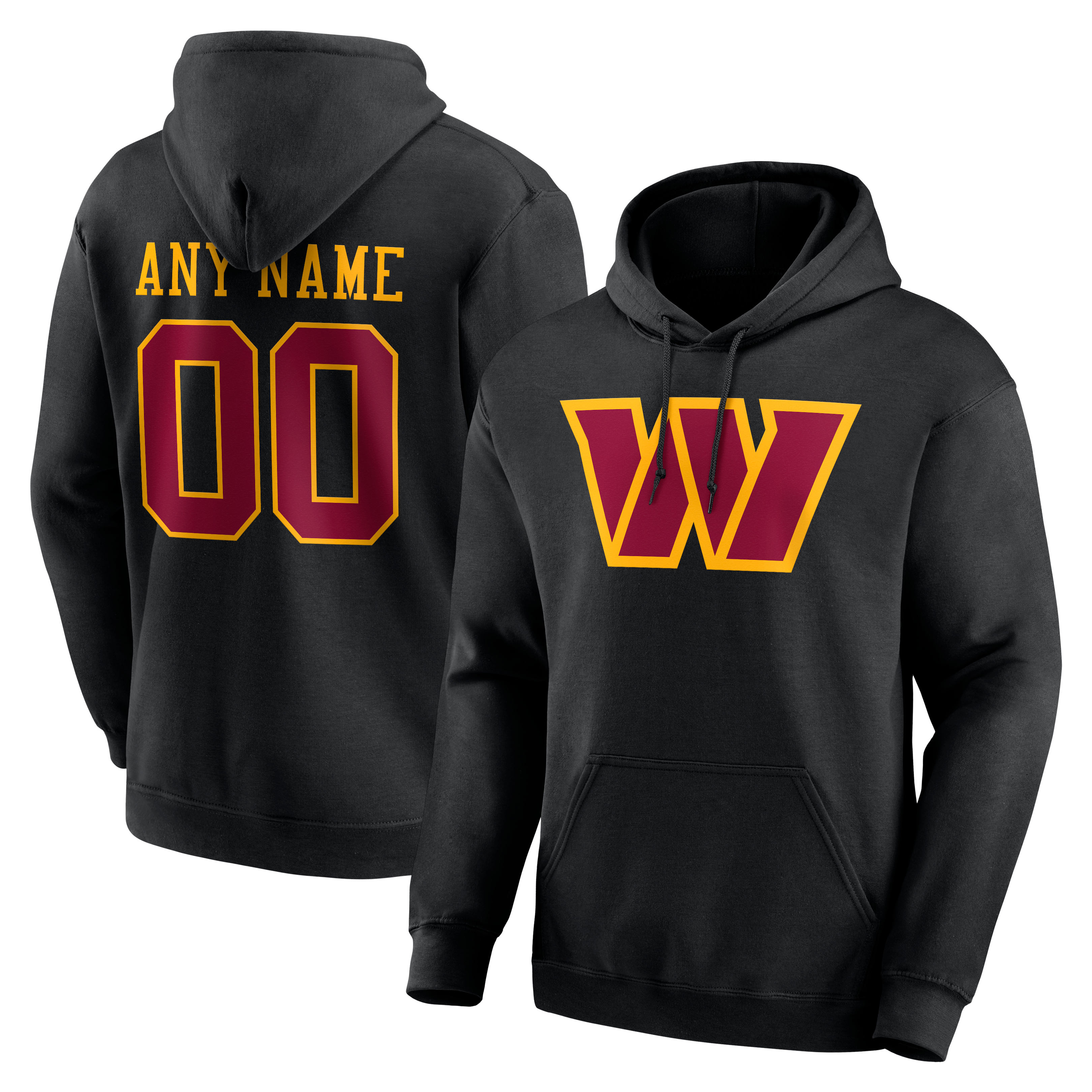 Sweat à capuche noir authentique pour homme Washington Commanders Team, personnalisé avec nom et numéro