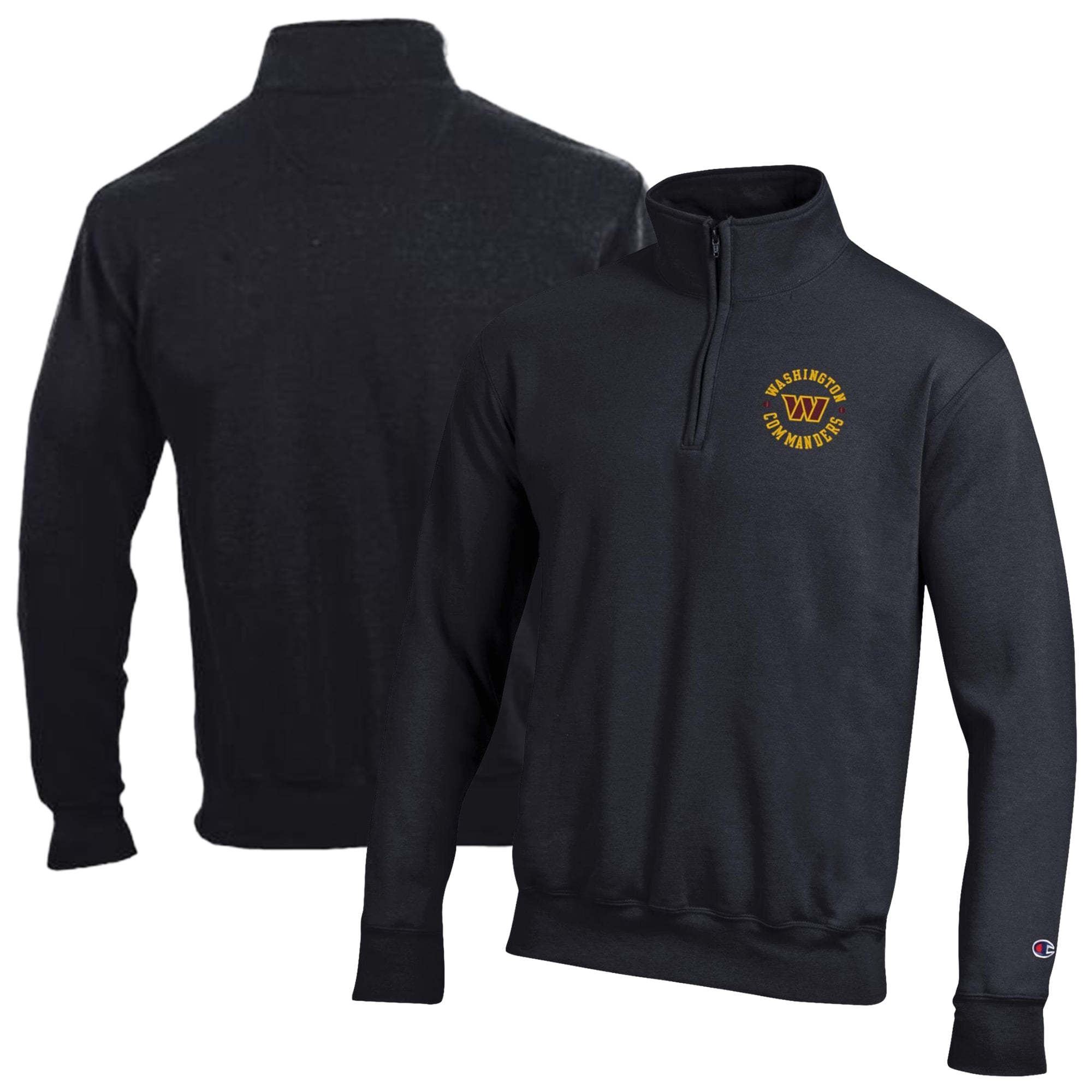 Men's Champion Black Washington Commanders Powerblend Quarter-Zip Pullover