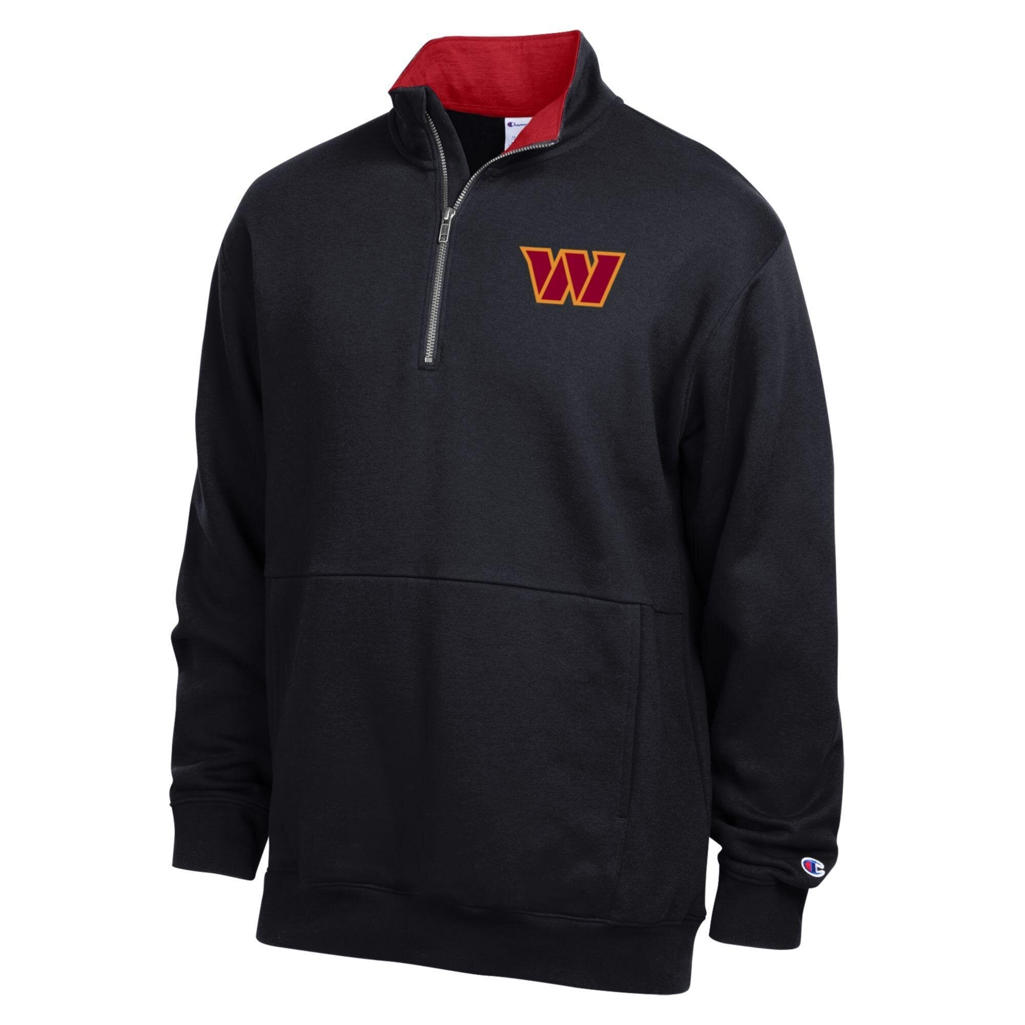 Men's Champion Black/Burgundy Washington Commanders Fleece Quarter-Zip Pullover