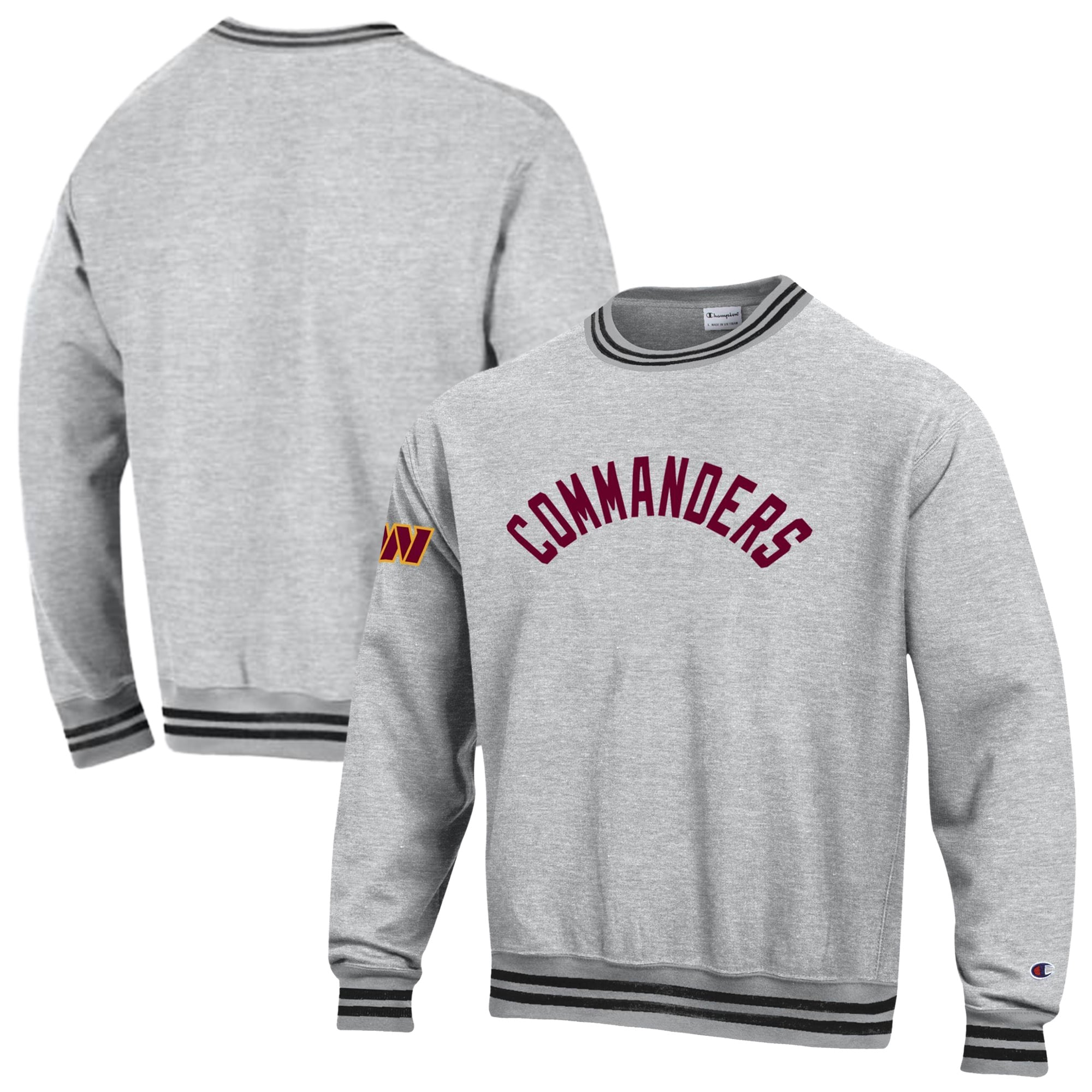 Men's Champion Heather Gray/Black Washington Commanders Reverse Weave Yarn Dye Sweatshirt