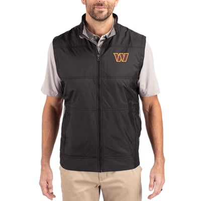 Washington Commanders Cutter & Buck Stealth Quilted Full-Zip Windbreaker Vest - Black