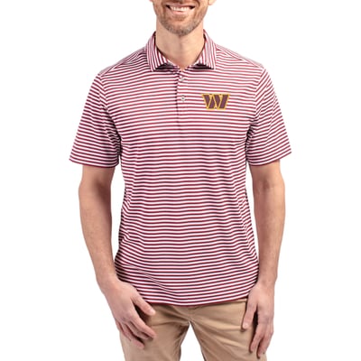 Washington Commanders Cutter & Buck Virtue Eco Pique Stripe Recycled Polo - Burgundy