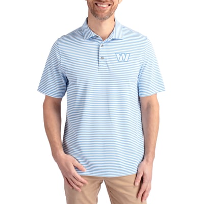 Washington Commanders Cutter & Buck Virtue Eco Pique Stripe Recycled Polo - Powder Blue