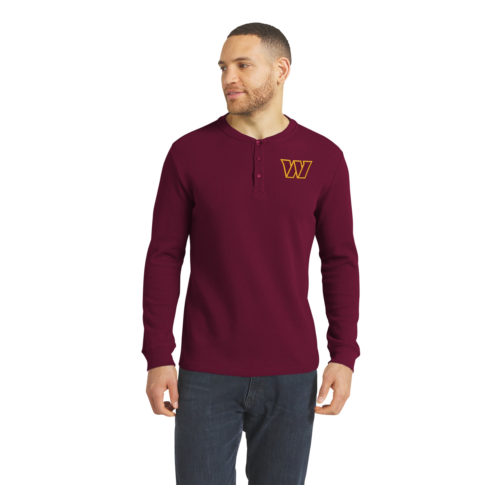 Men's Darius Rucker Collection by Fanatics  Burgundy Washington Commanders Waffle-Knit Henley Long Sleeve T-Shirt
