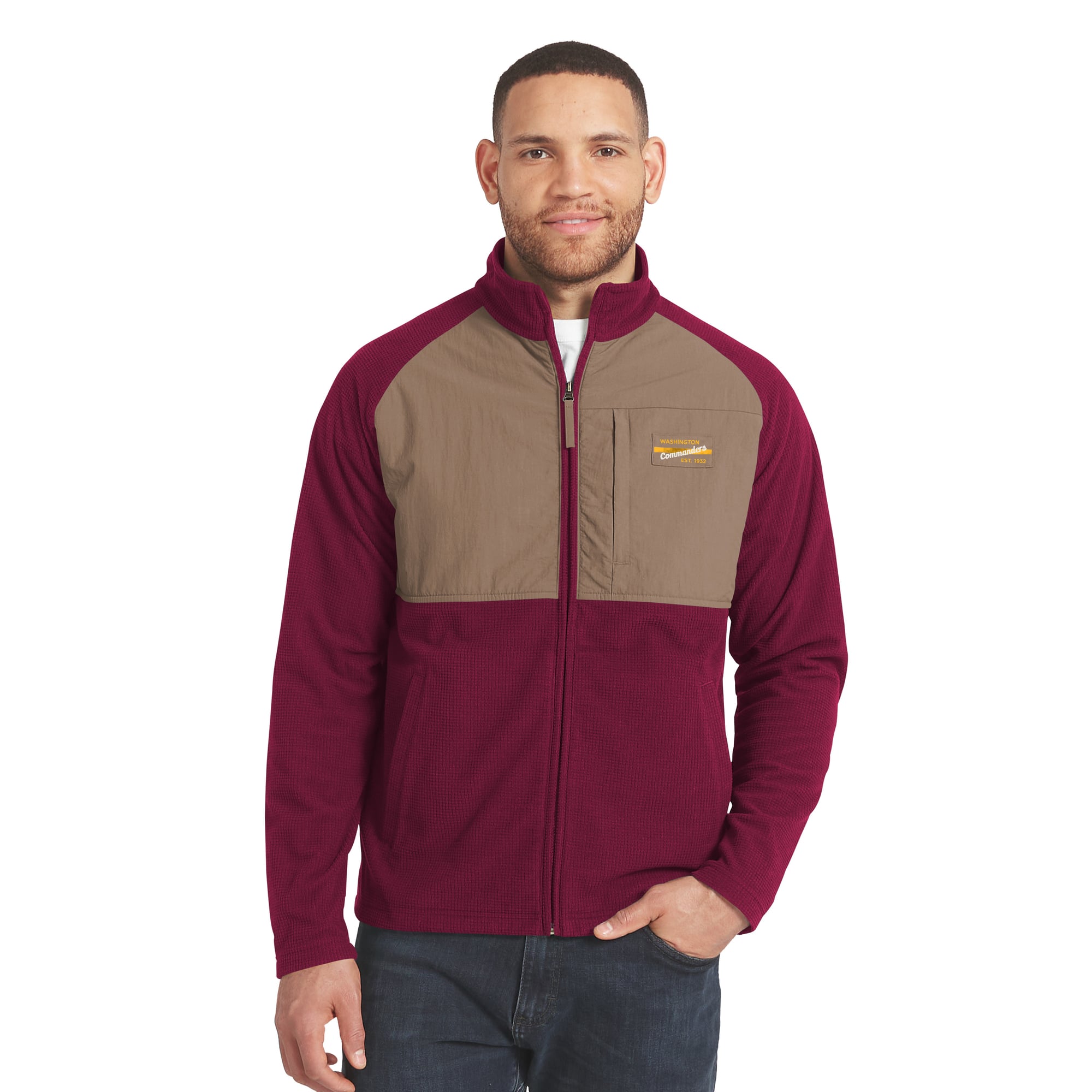 Veste raglan zippée intégrale Darius Rucker Collection pour homme par Fanatics, couleur bordeaux/beige, modèle Washington Commanders