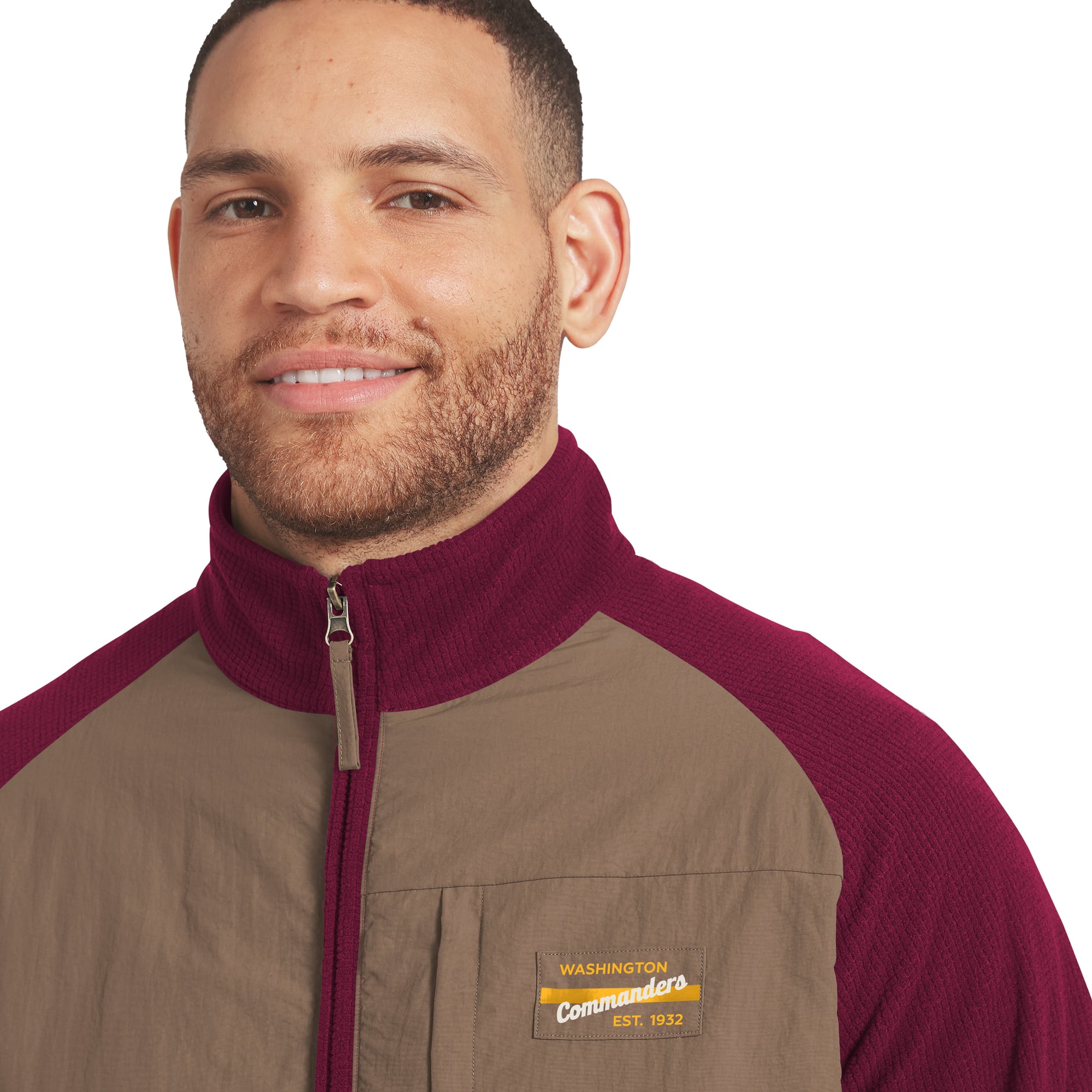 Veste raglan zippée intégrale Darius Rucker Collection pour homme par Fanatics, couleur bordeaux/beige, modèle Washington Commanders
