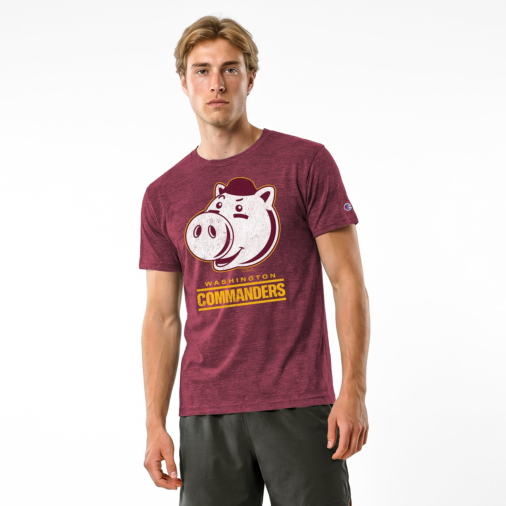 Men's Disney x Champion Burgundy Washington Commanders Hamm Tri-Blend T-Shirt