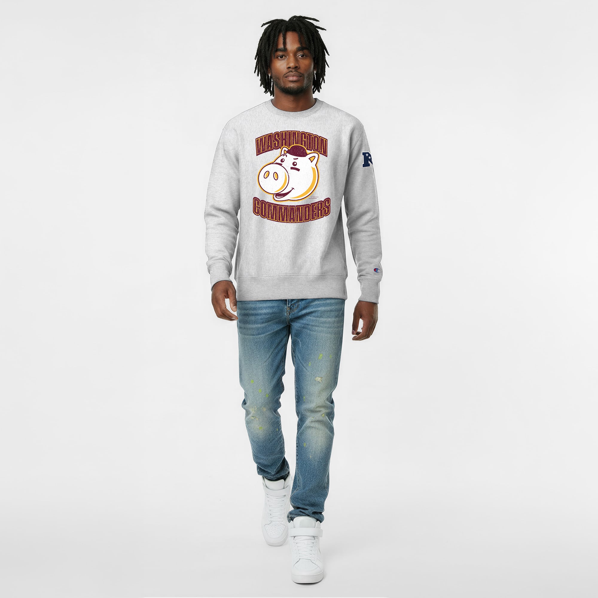 Sweat-shirt homme Disney x Champion gris chiné Washington Commanders Hamm Reverse Weave