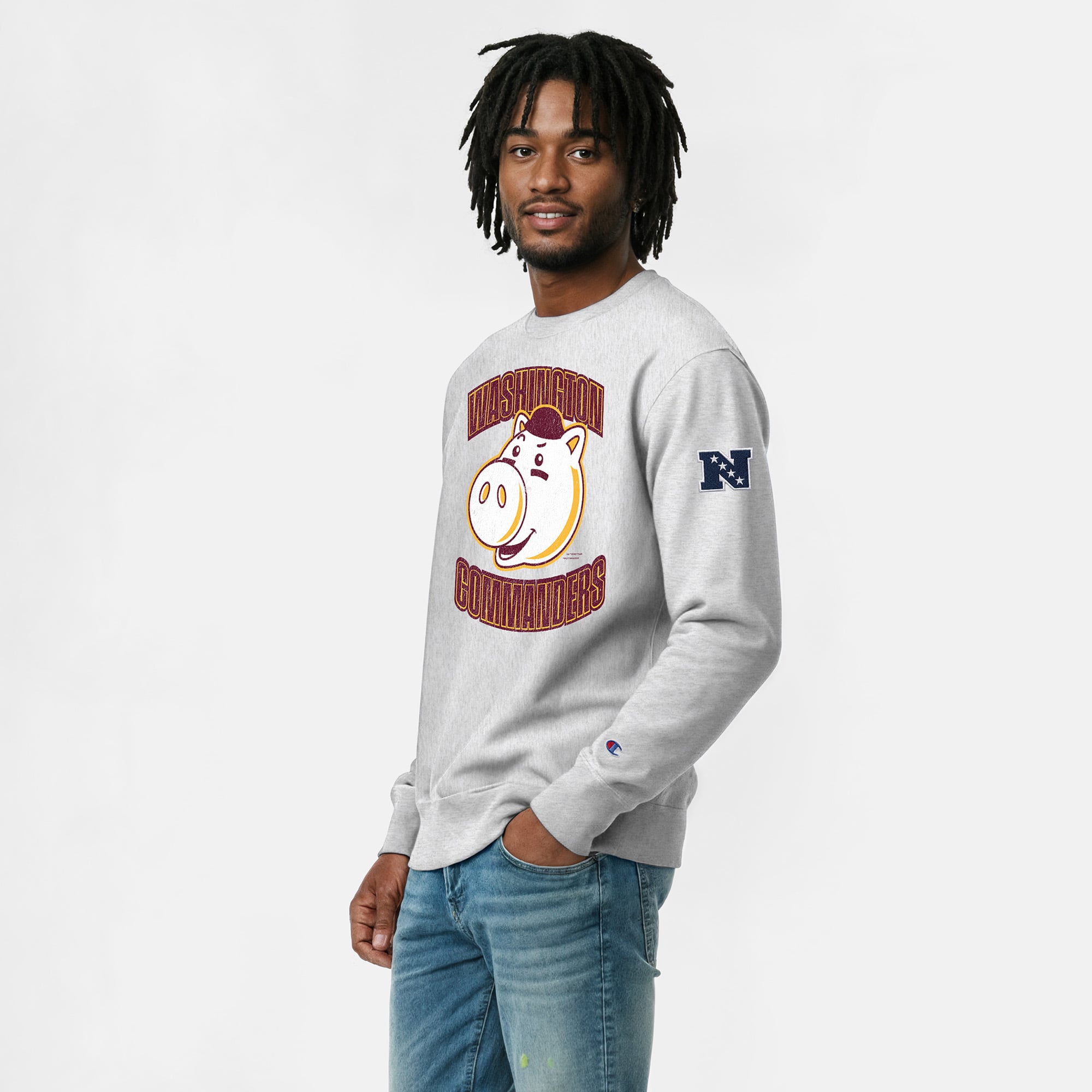 Sweat-shirt homme Disney x Champion gris chiné Washington Commanders Hamm Reverse Weave