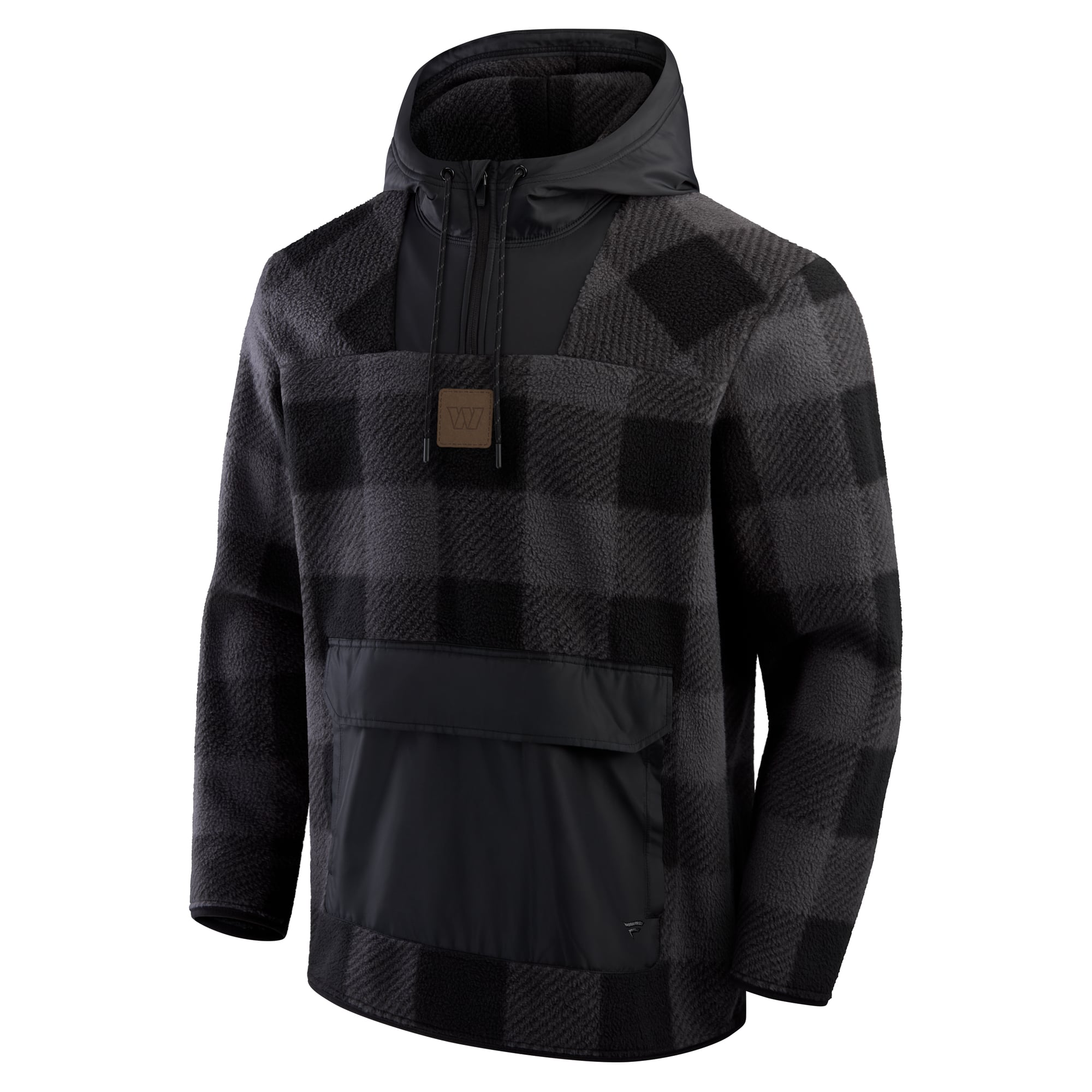 Men's Fanatics Black Washington Commanders Oversized Elements Plaid Polar Fleece Quarter-Zip Hoodie