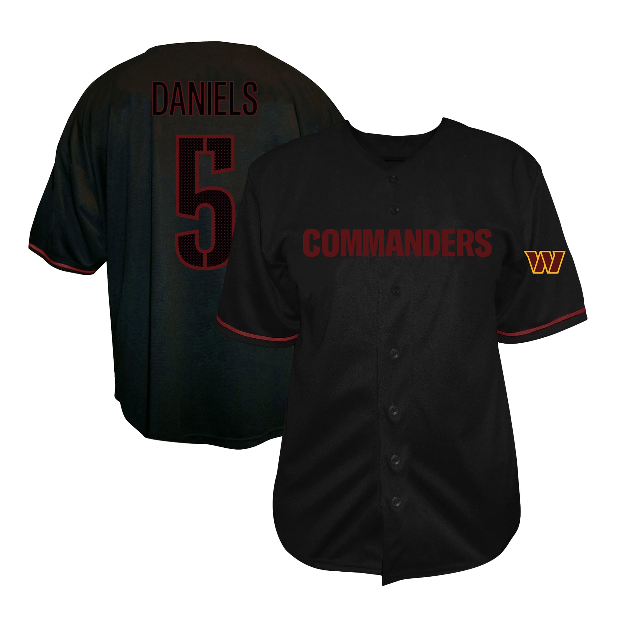 Men's Fanatics Jayden Daniels Black Washington Commanders Big & Tall Button-Up Baseball Jersey