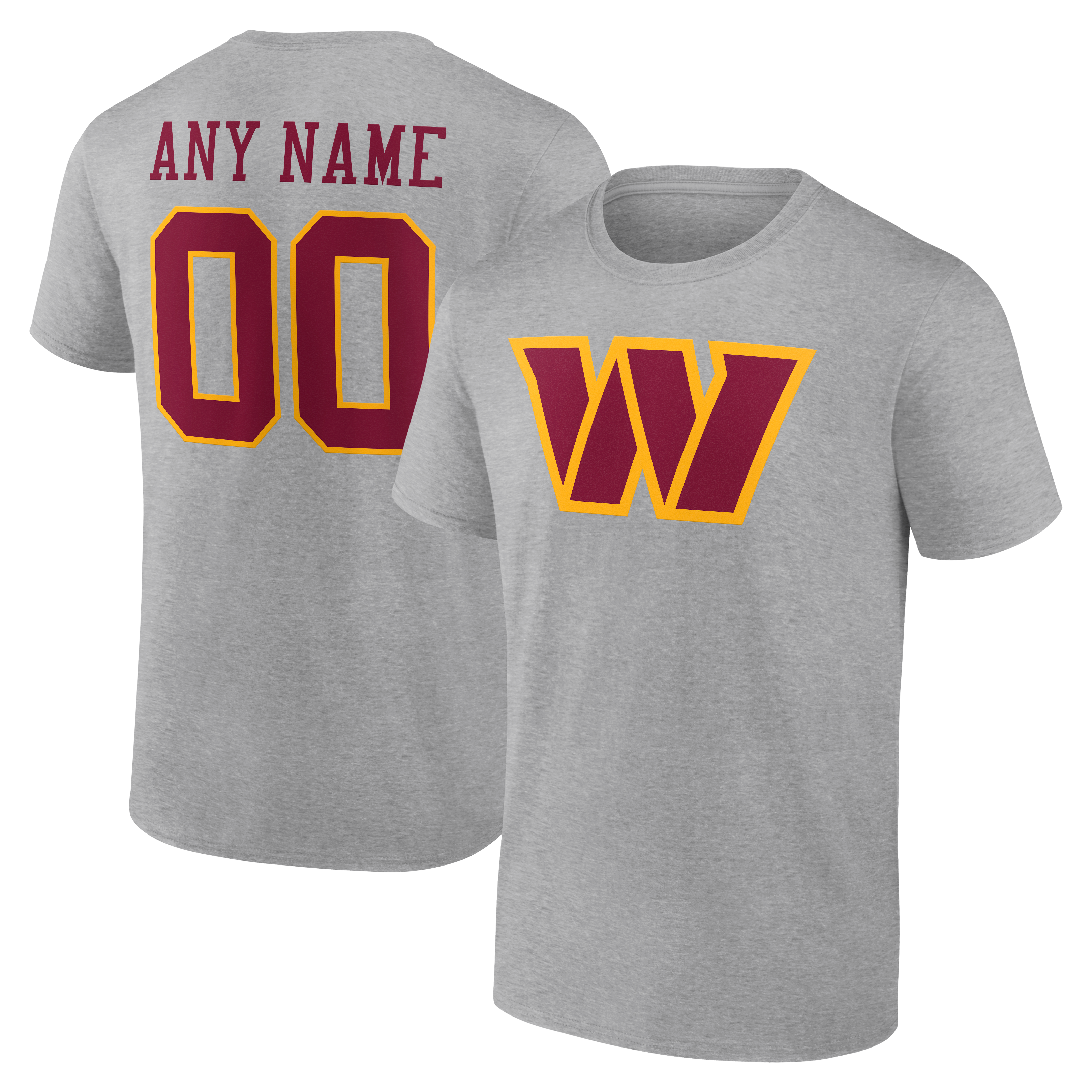 T-shirt authentique personnalisé avec nom et numéro de l'équipe des Washington Commanders, gris, pour homme