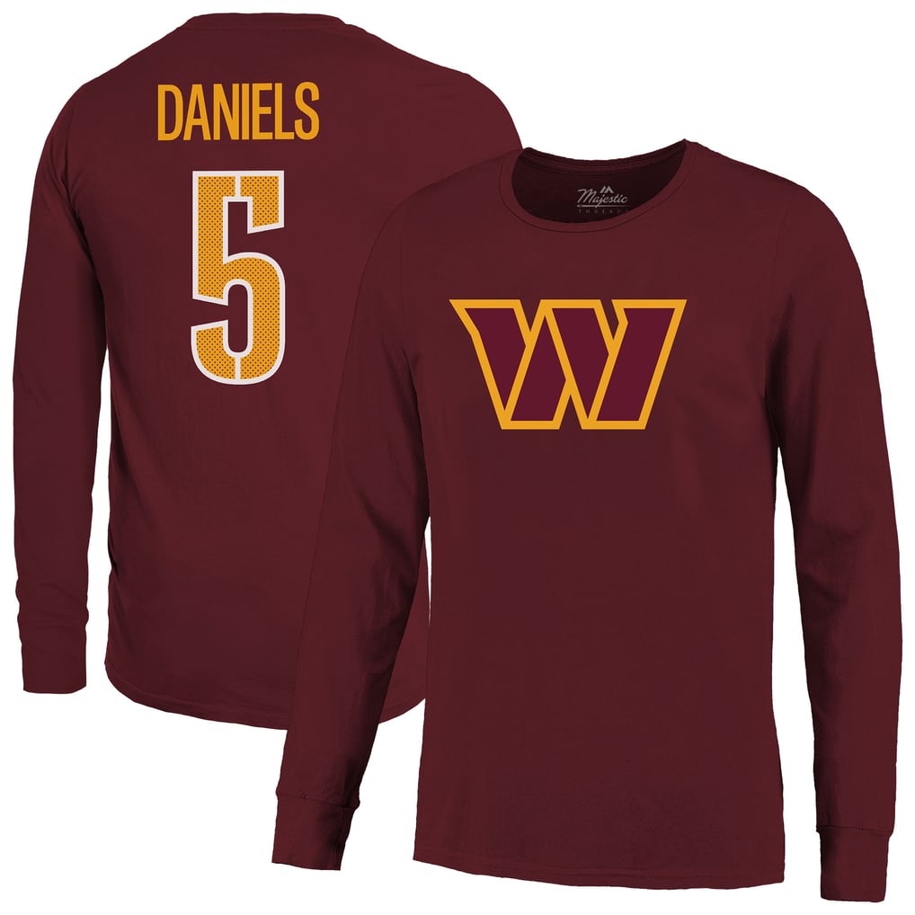 T-shirt à manches longues non vieilli avec nom et numéro Majestic Threads de Jayden Daniels Washington Commanders - Bordeaux