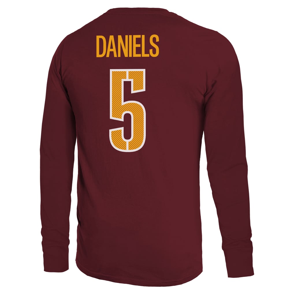 T-shirt à manches longues non vieilli avec nom et numéro Majestic Threads de Jayden Daniels Washington Commanders - Bordeaux