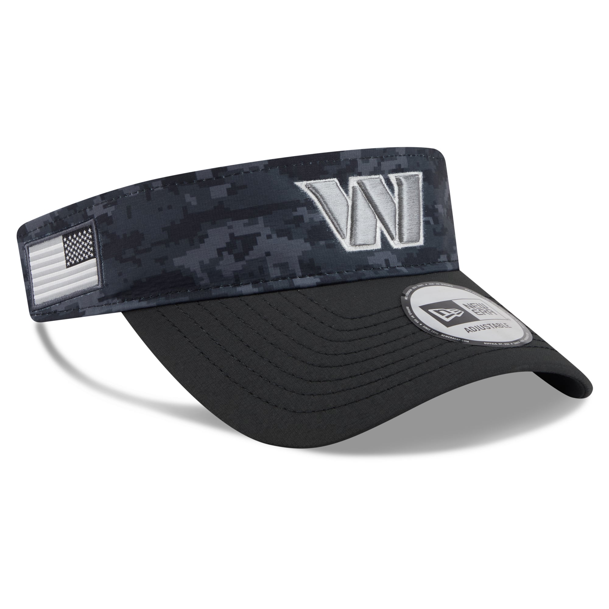 Casquette New Era noire pour homme, modèle Washington Commanders 2026 Salute To Service, visière ajustable