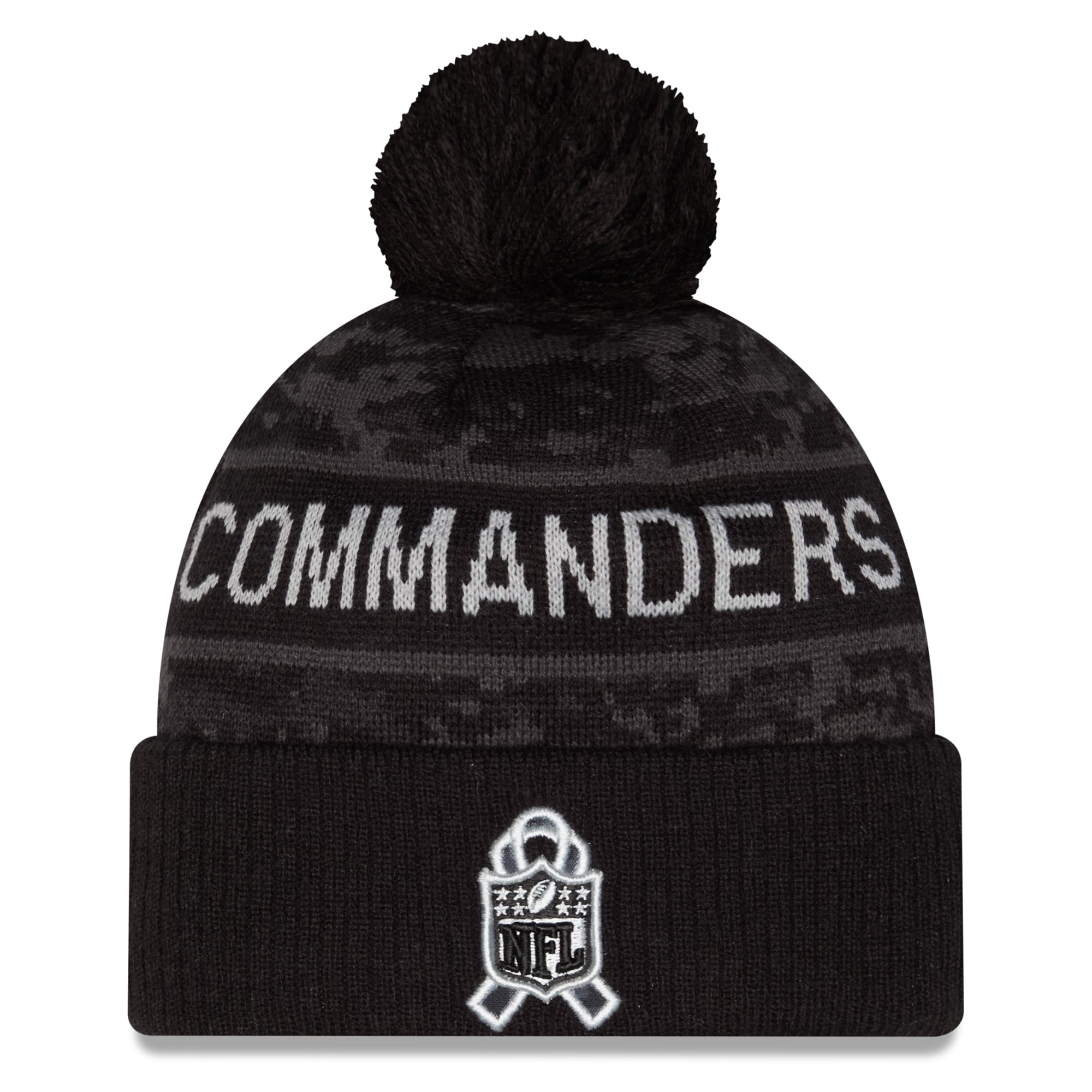 Bonnet à revers New Era noir pour homme, Washington Commanders 2026 Salute To Service, avec pompon