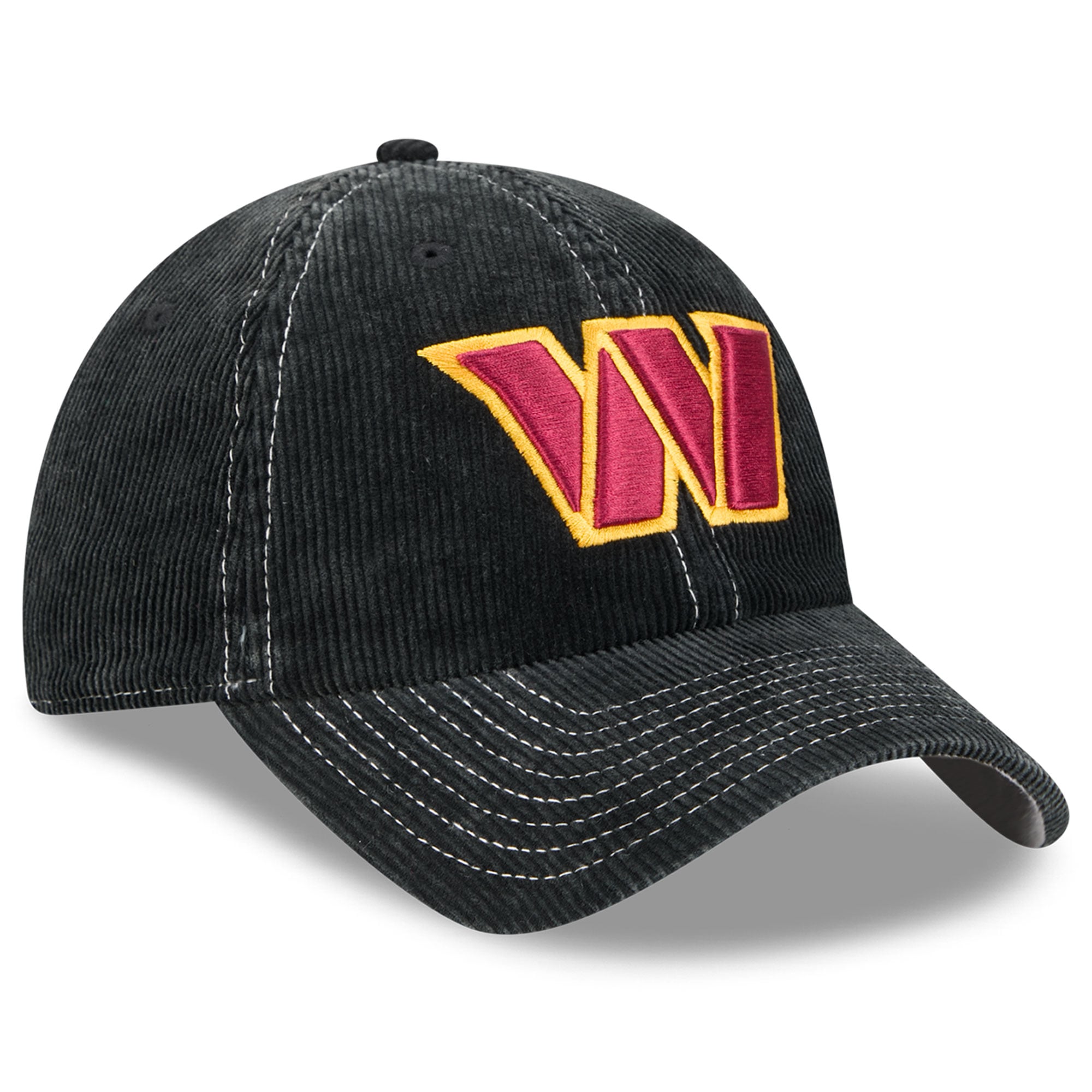 Casquette New Era noire Washington Commanders en velours côtelé pour homme, style classique décontracté et ajustable