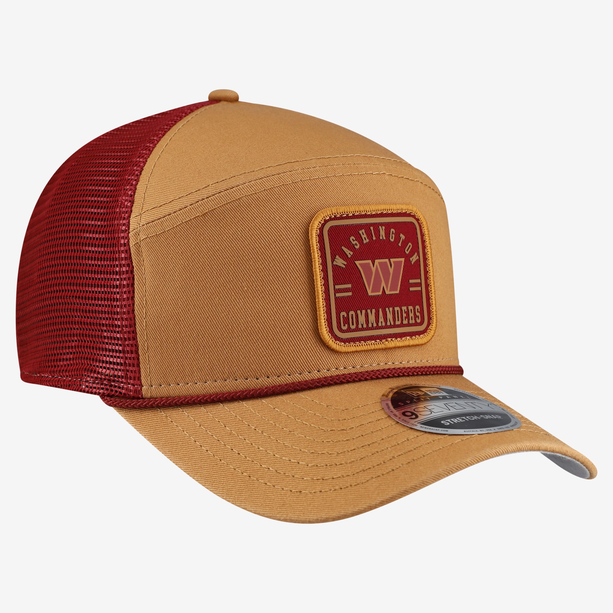 Men's New Era Brown/Burgundy Washington Commanders Team Patch Split Panel 9SEVENTY Adjustable Trucker Hat