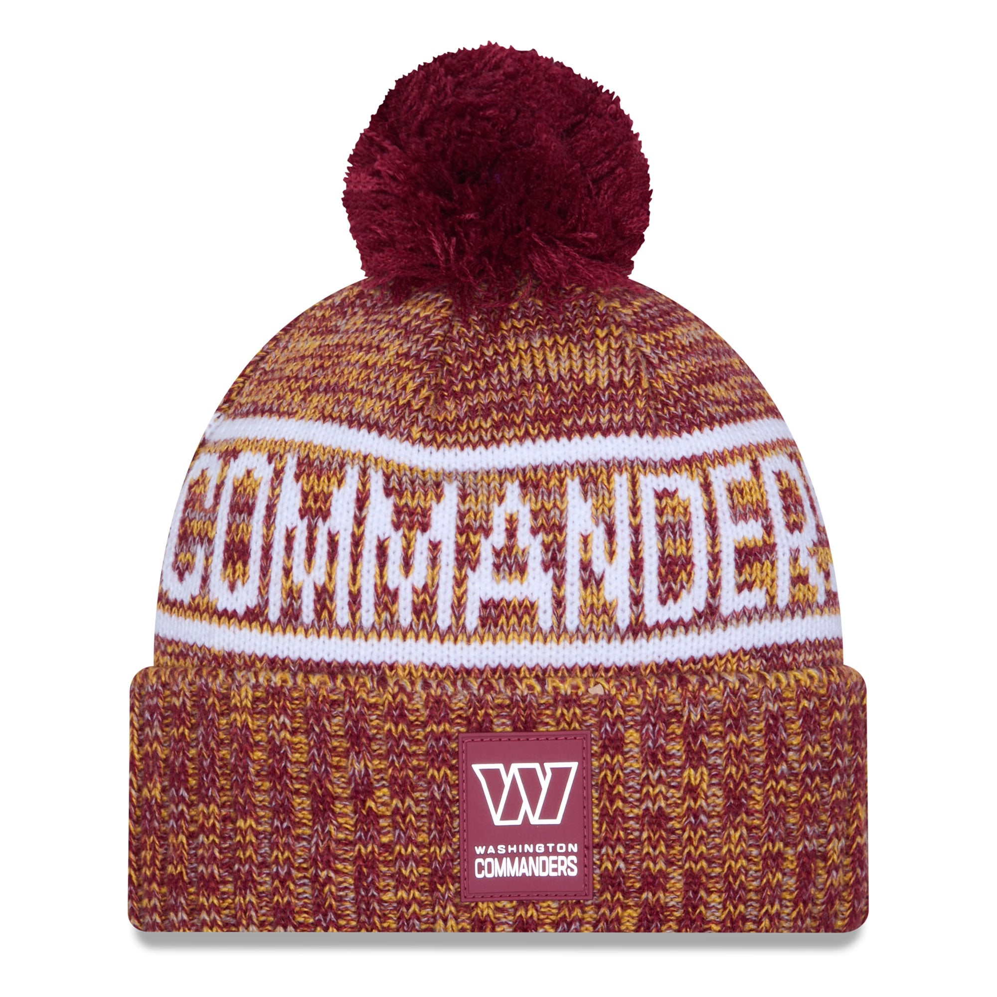 Bonnet en tricot à revers et pompon pour homme New Era Bordeaux Washington Commanders 2025 Sideline
