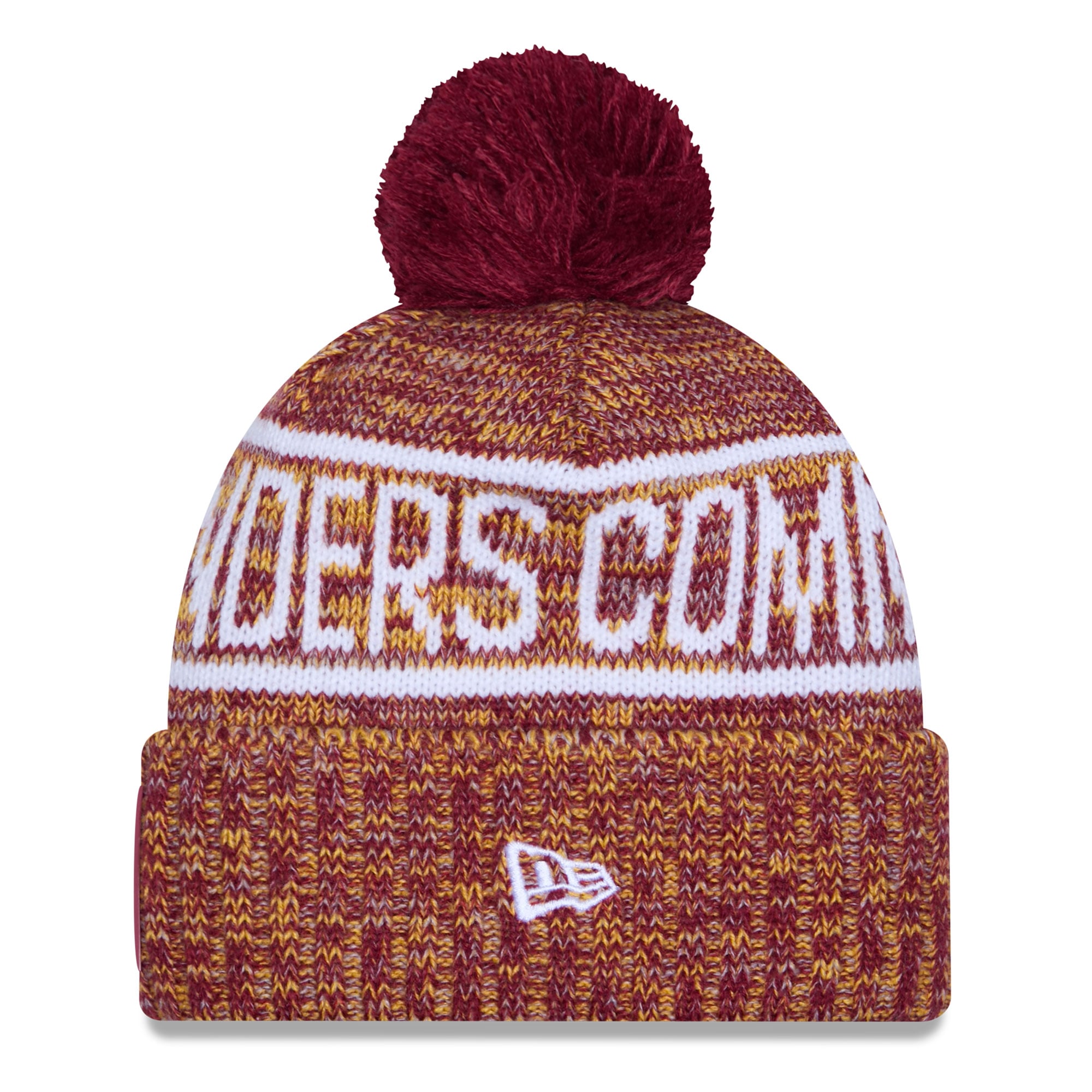 Bonnet en tricot à revers et pompon pour homme New Era Bordeaux Washington Commanders 2025 Sideline