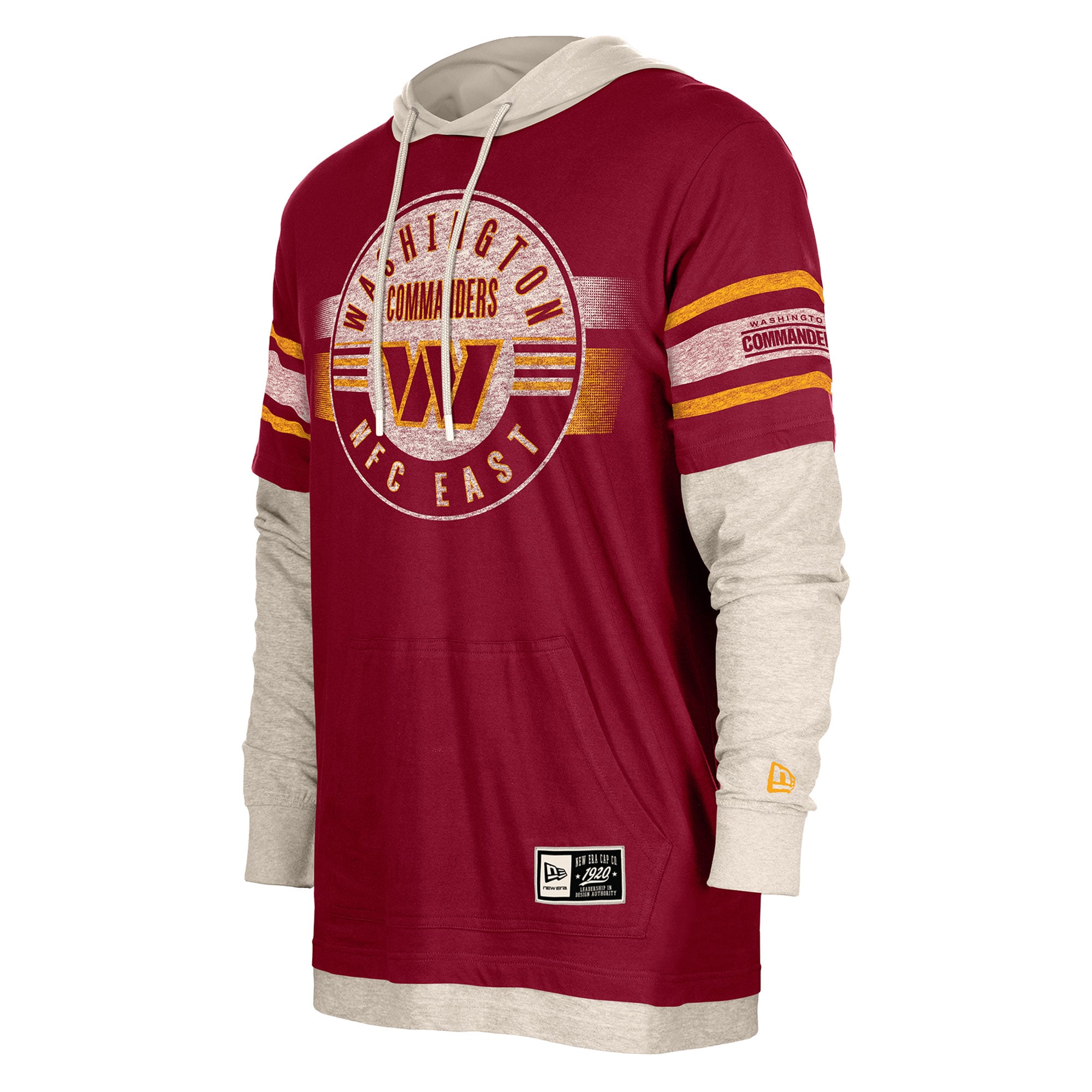 Men's New Era Burgundy Washington Commanders Twofer Layered Long Sleeve Hooded T-Shirt