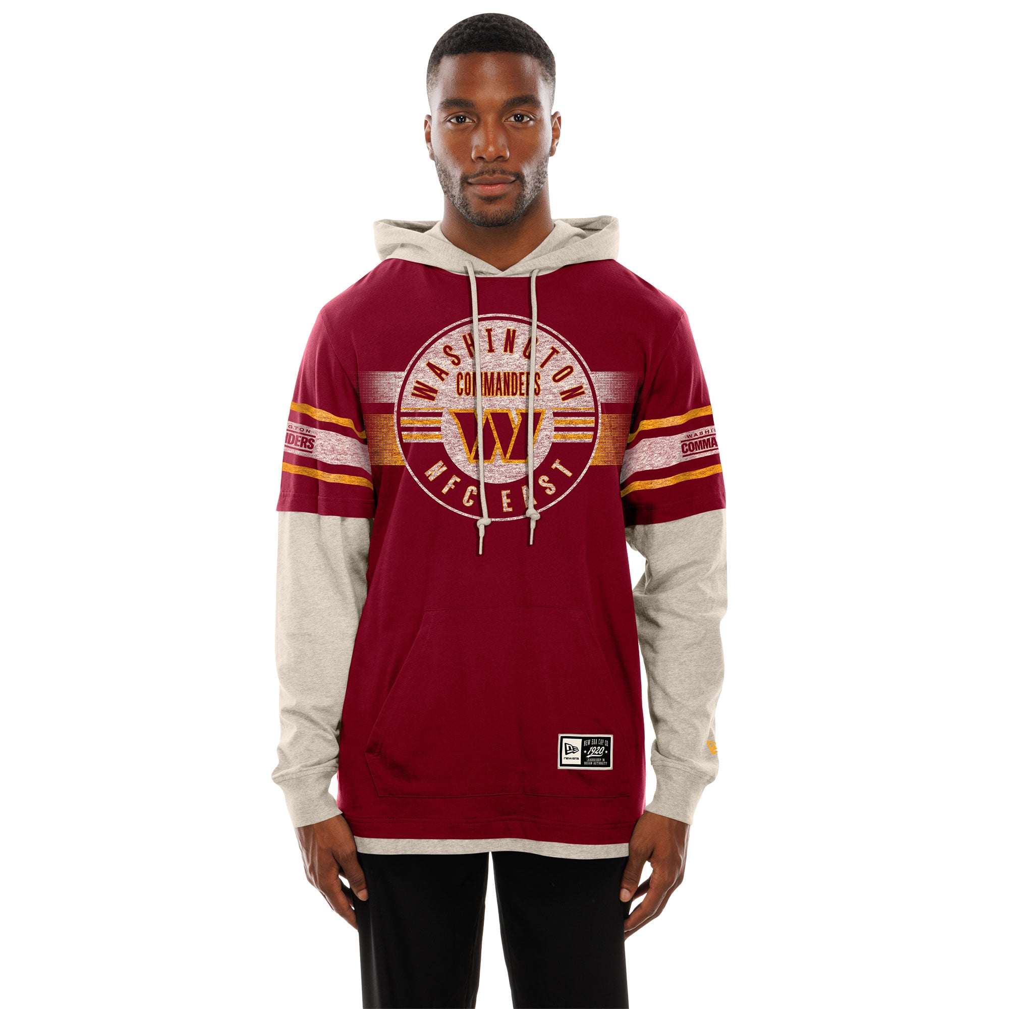 Men's New Era  Burgundy Washington Commanders Twofer Layered Long Sleeve Hooded T-Shirt