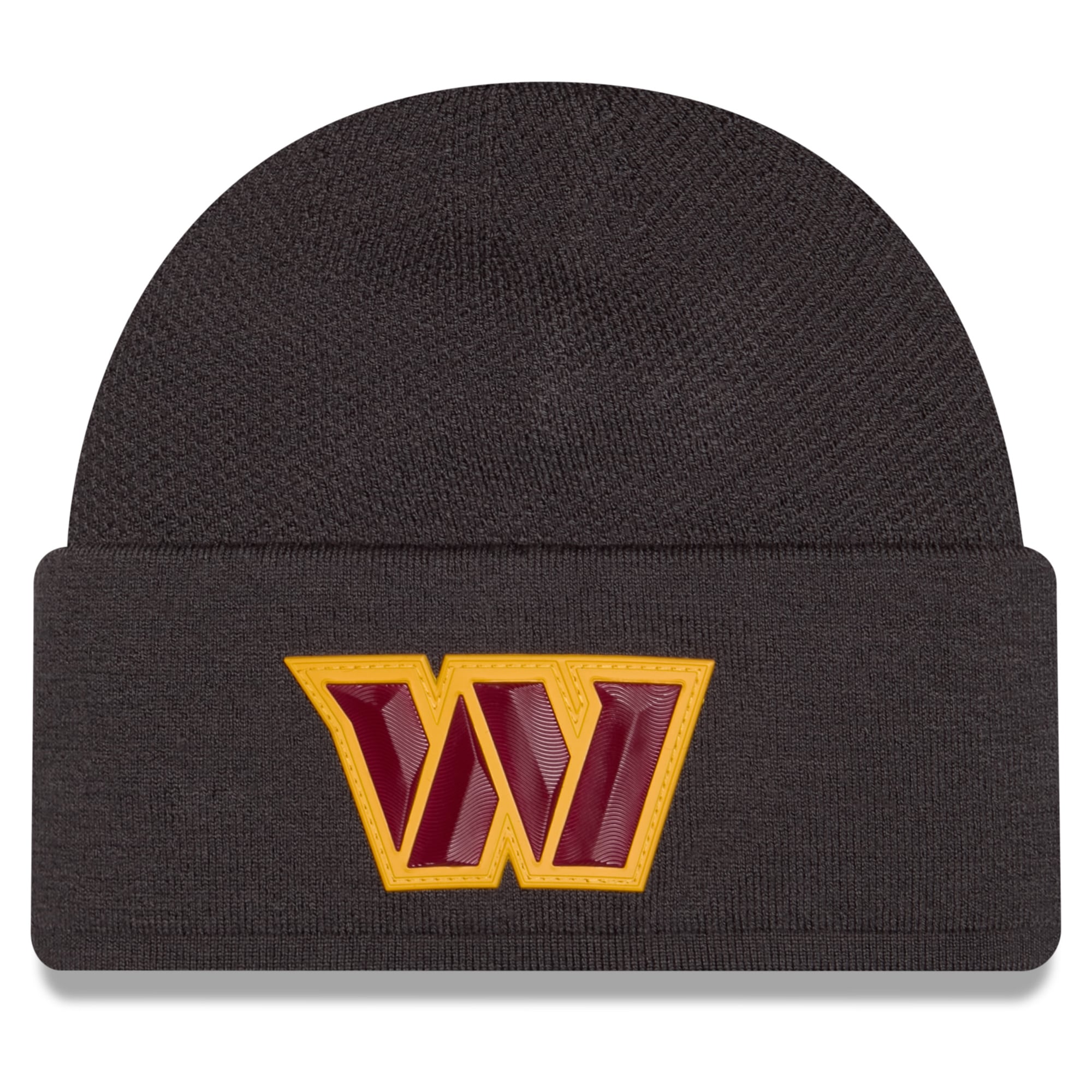 Bonnet en maille New Era pour homme, couleur anthracite, Washington Commanders 2026, idéal pour les temps froids.
