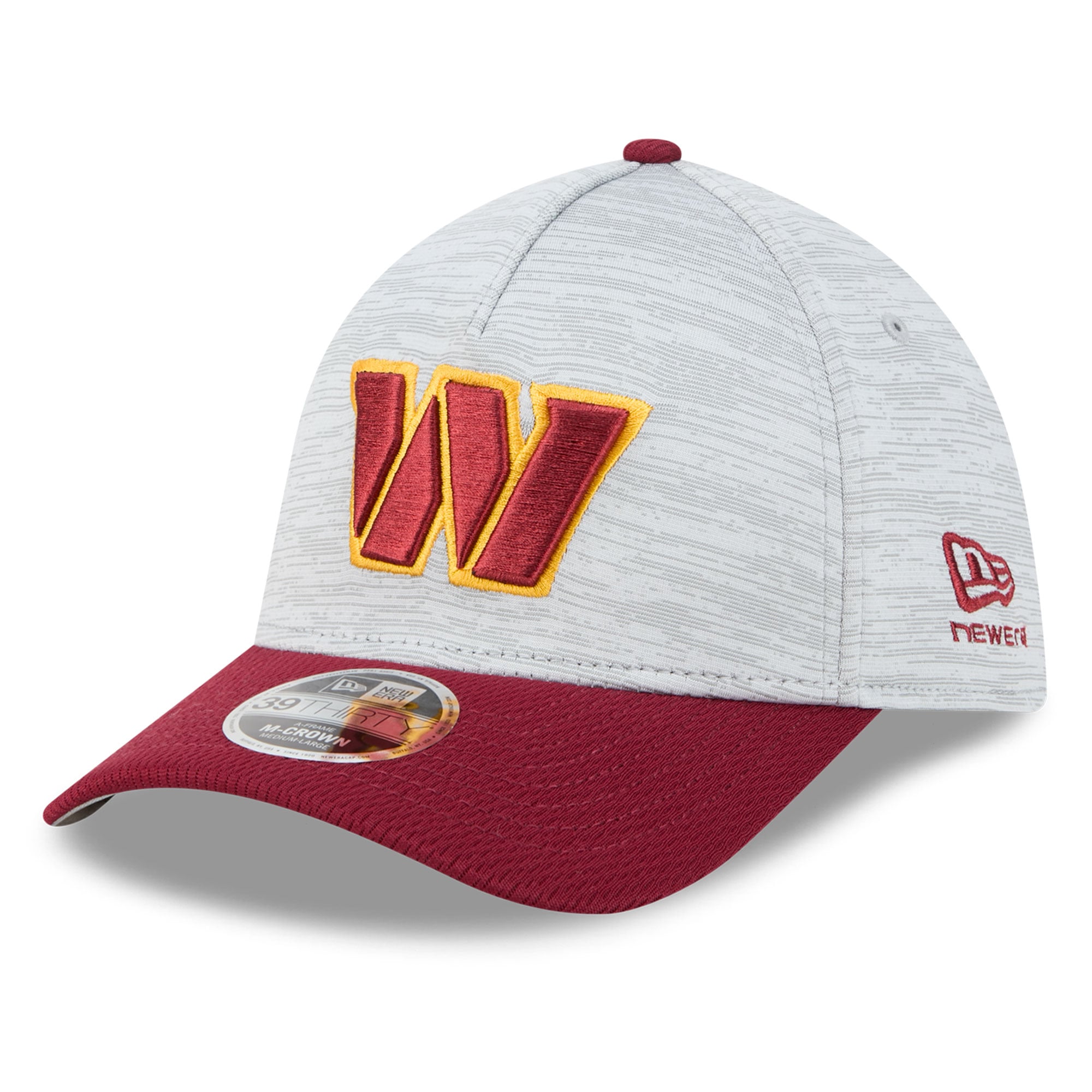 Casquette New Era pour homme, grise/bordeaux, Washington Commanders Tech M-Crown A-Frame 39THIRTY Flex