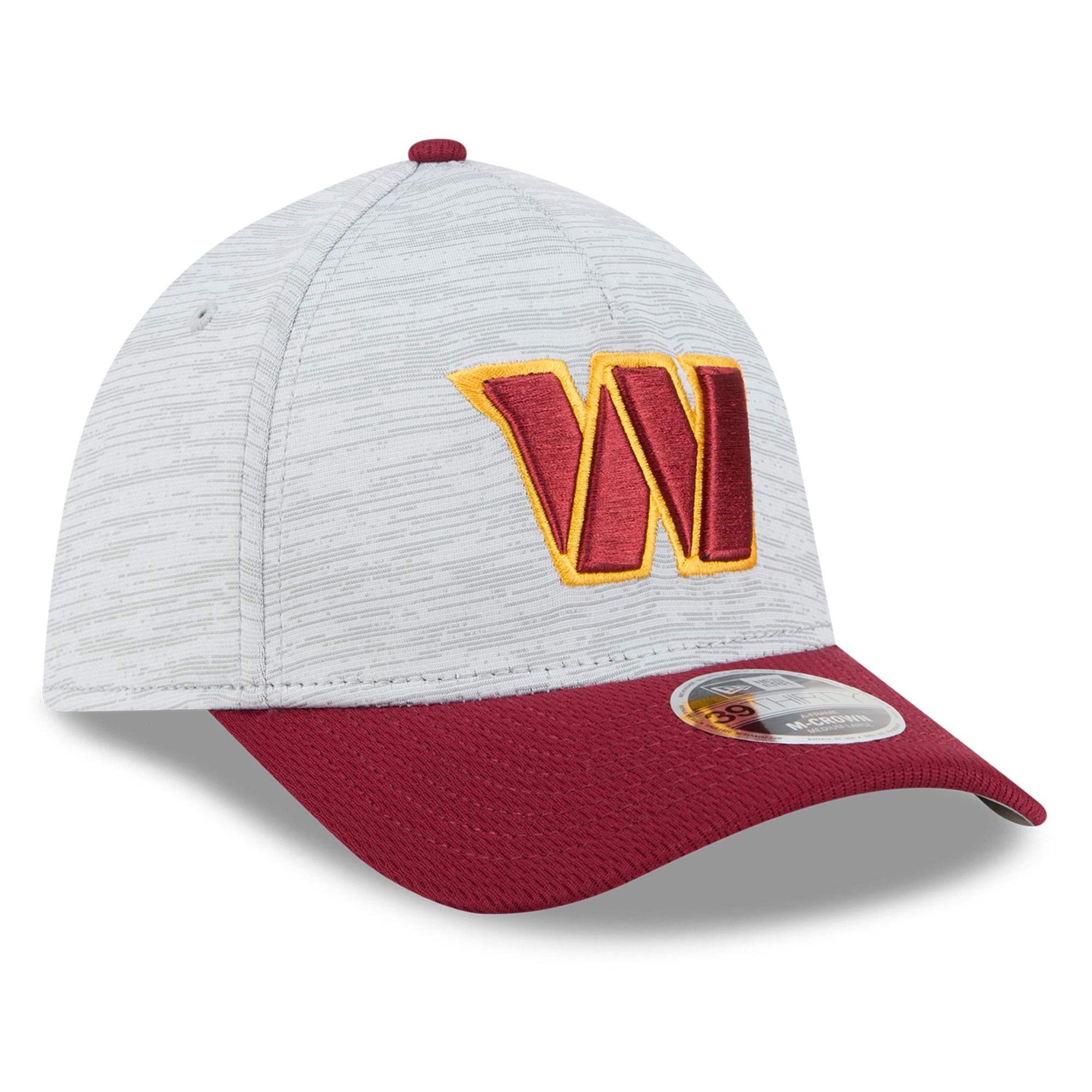Casquette New Era pour homme, grise/bordeaux, Washington Commanders Tech M-Crown A-Frame 39THIRTY Flex