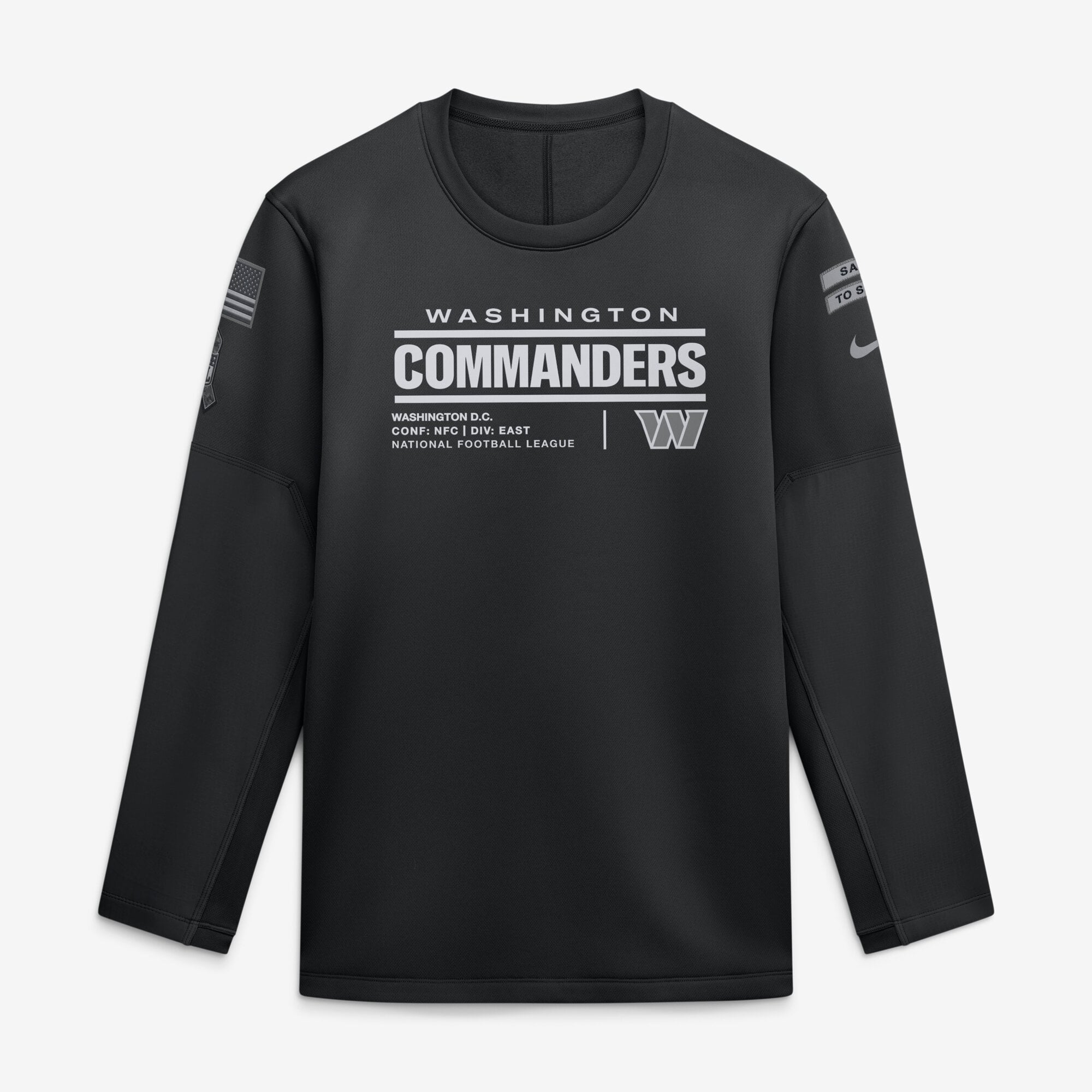 Sweat-shirt Nike noir pour homme Washington Commanders 2026 Salute to Service Sideline Coaches à col rond et coupe Therma-FIT
