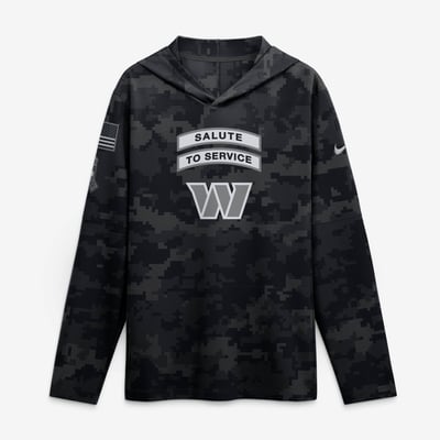  Washington Commanders Nike 2026 Salute to Service Sideline Lightweight Hooded Dri-FIT Long Sleeve Top - Black
