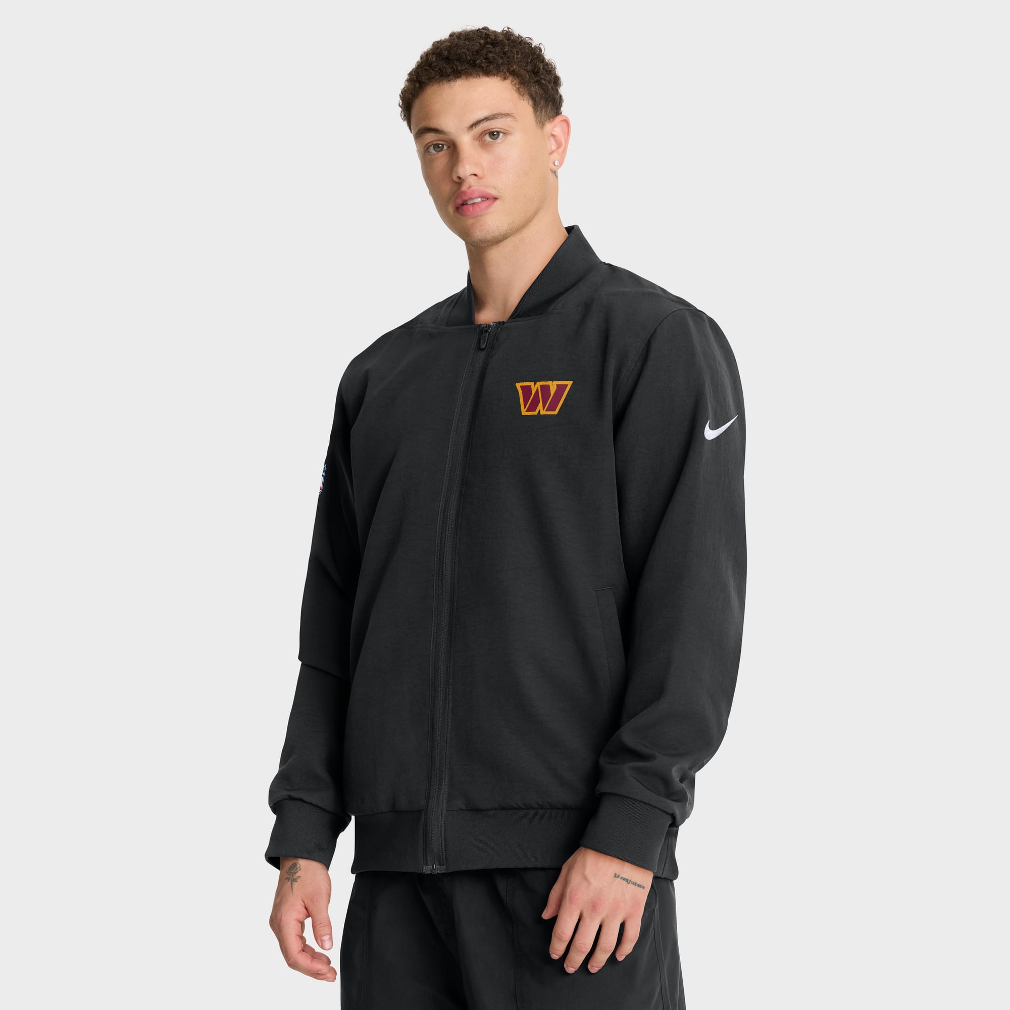 Men's Nike Black Washington Commanders Sideline Powerful Blocking Full-Zip Dri-FIT Bomber Jacket