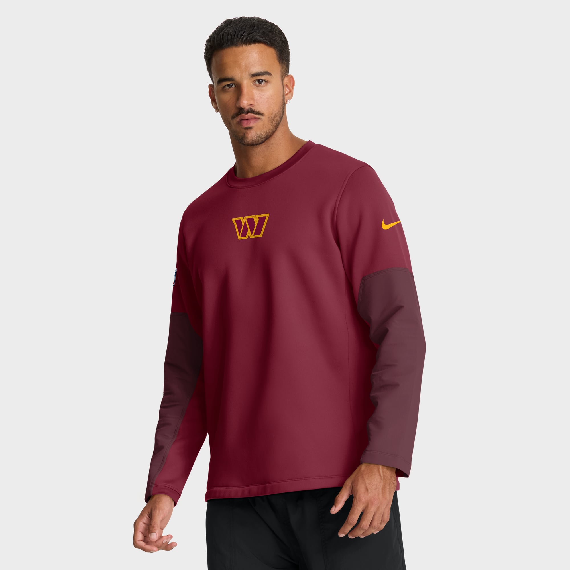 Men's Nike Burgundy Washington Commanders Sideline Coaches Midweight Therma-FIT Crew Pullover