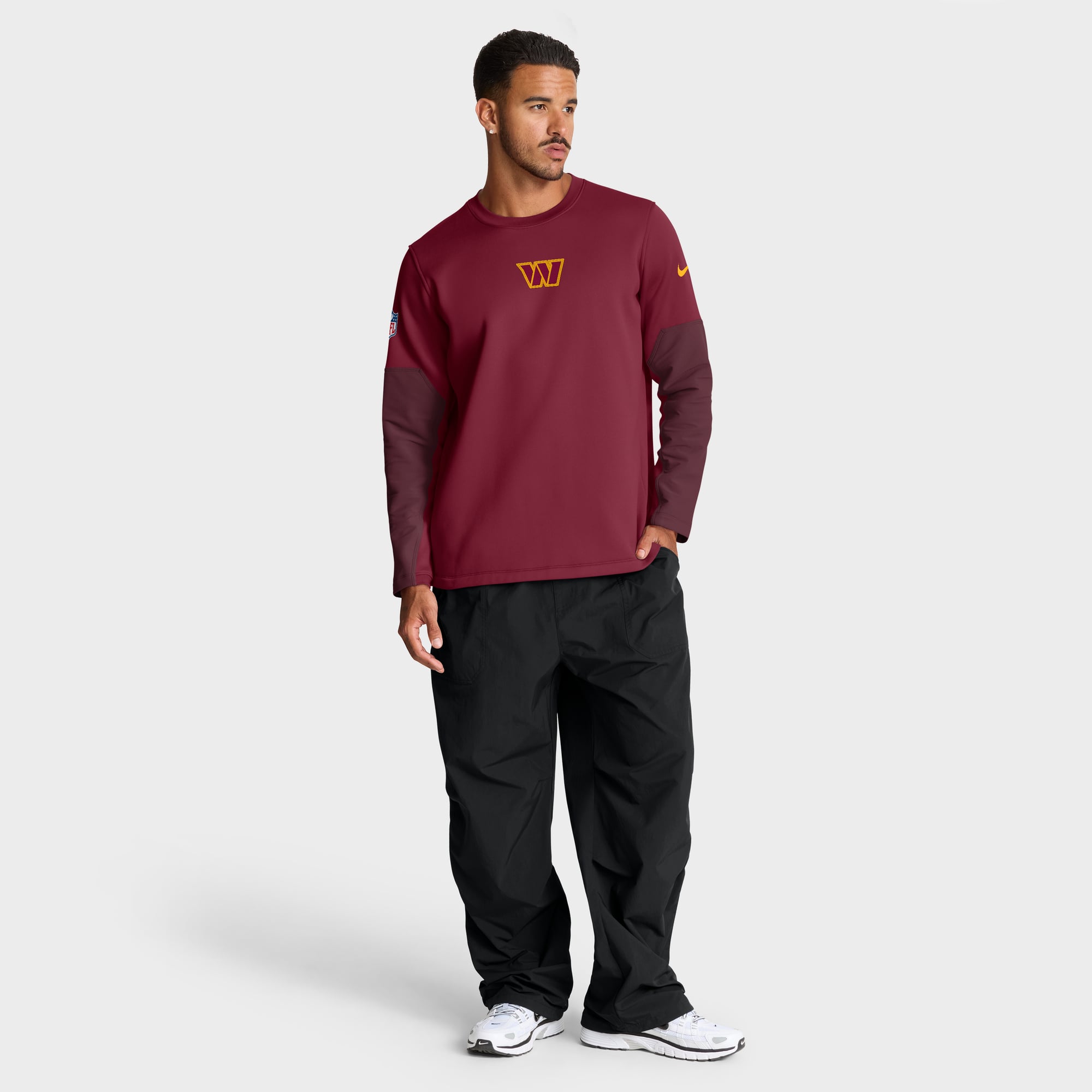 Men's Nike Burgundy Washington Commanders Sideline Coaches Midweight Therma-FIT Crew Pullover