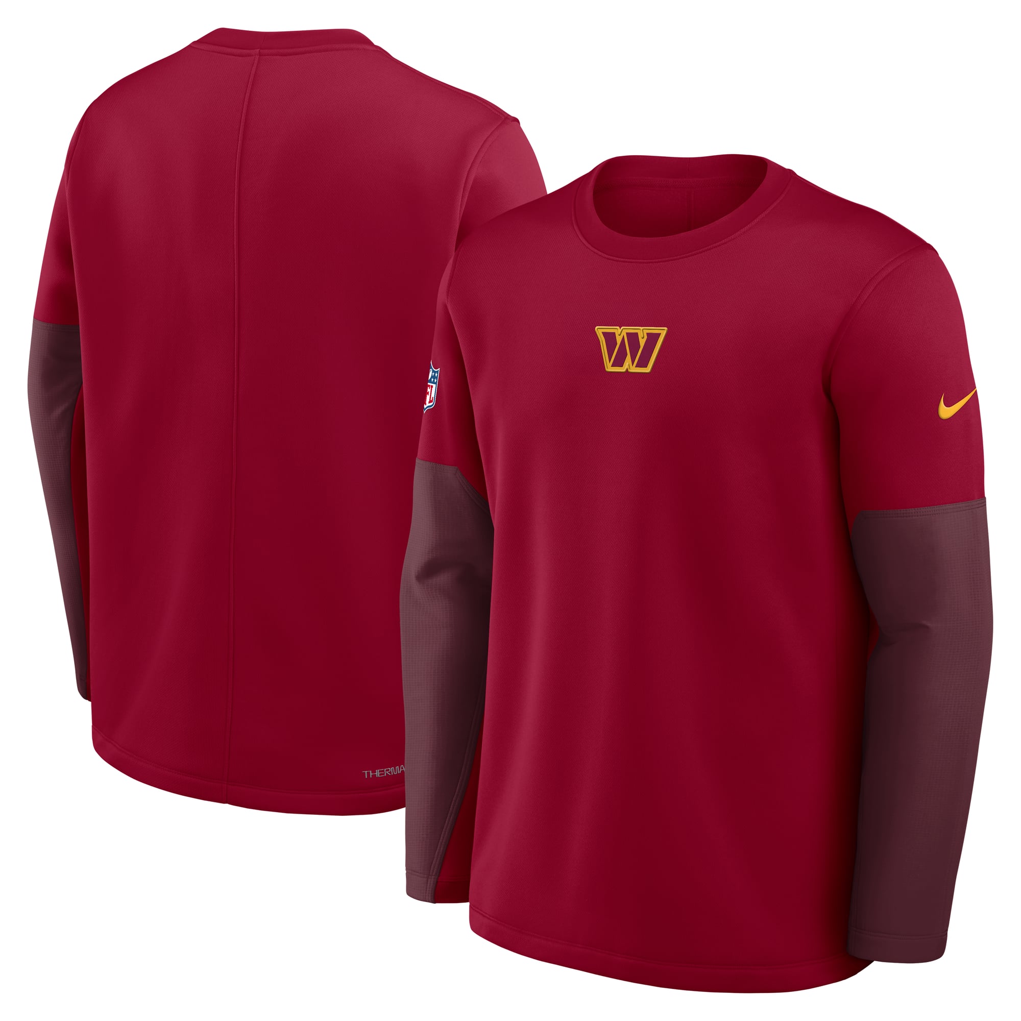 Men's Nike Burgundy Washington Commanders Sideline Coaches Midweight Therma-FIT Crew Pullover