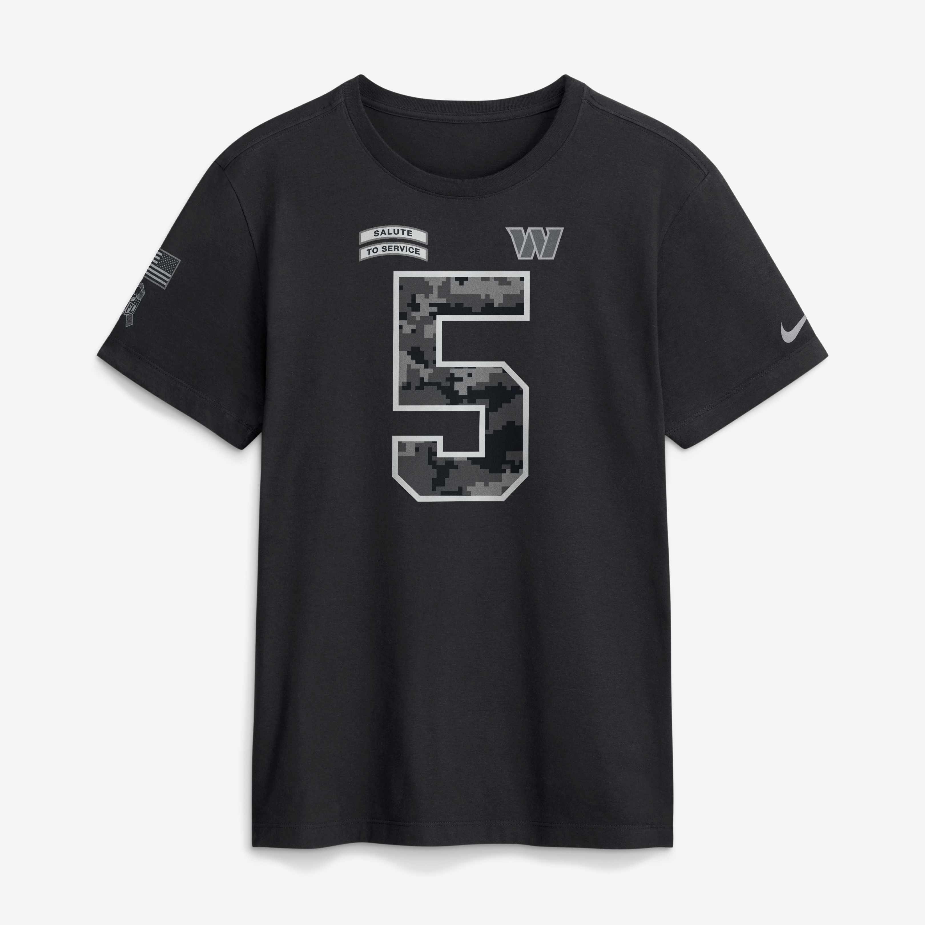 T-shirt Nike Jayden Daniels noir pour homme, Washington Commanders 2026, hommage au service, nom et numéro