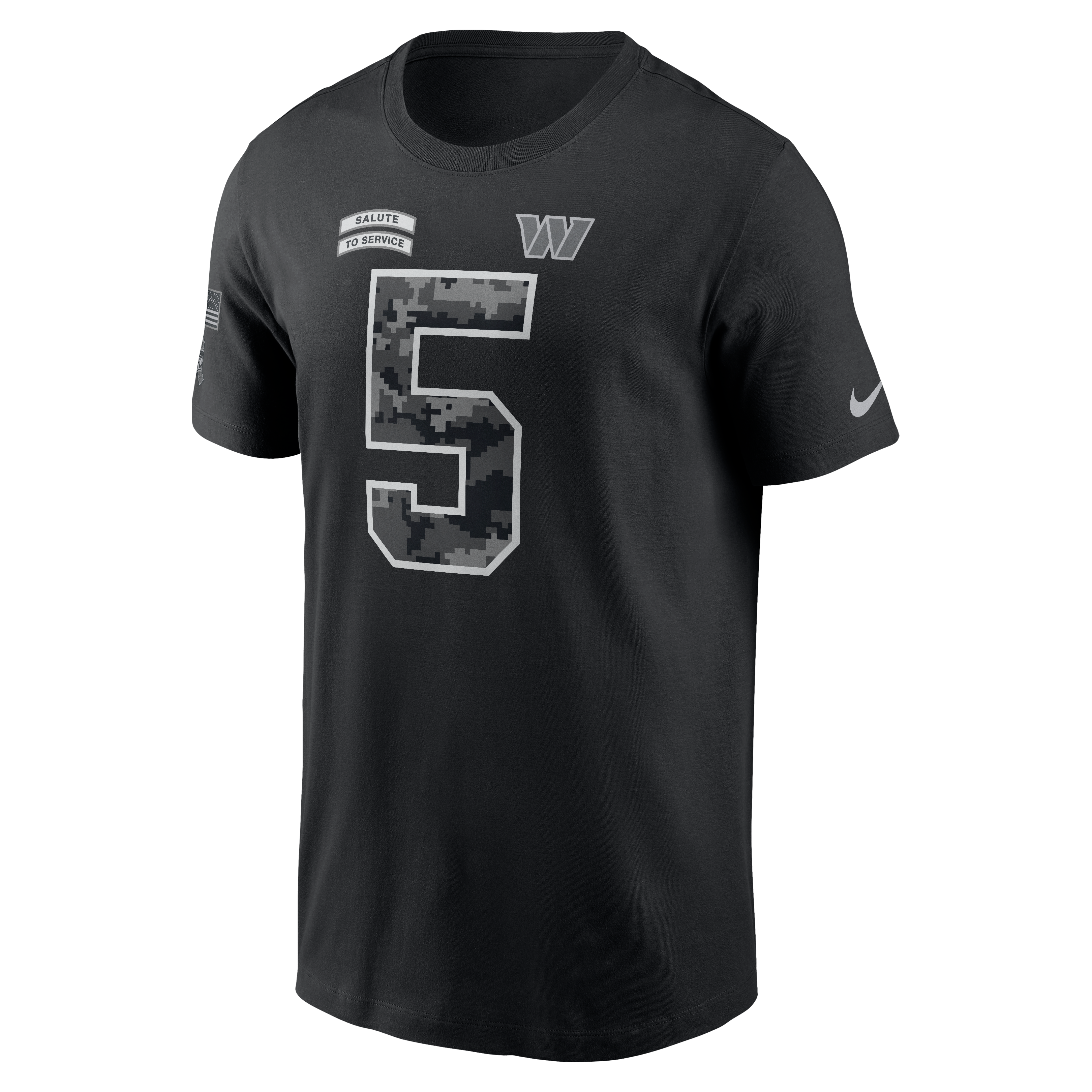 T-shirt Nike Jayden Daniels noir pour homme, Washington Commanders 2026, hommage au service, nom et numéro