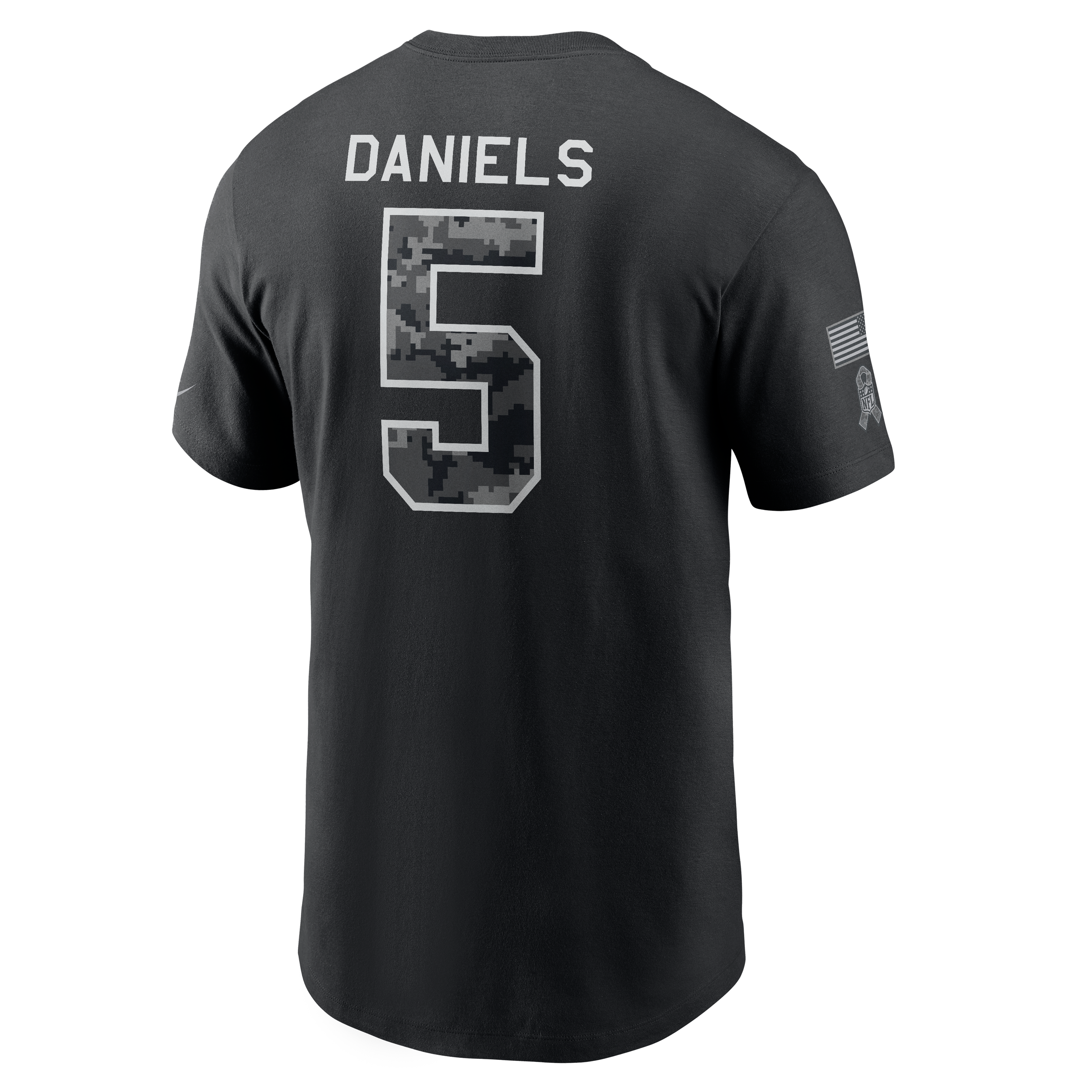 T-shirt Nike Jayden Daniels noir pour homme, Washington Commanders 2026, hommage au service, nom et numéro