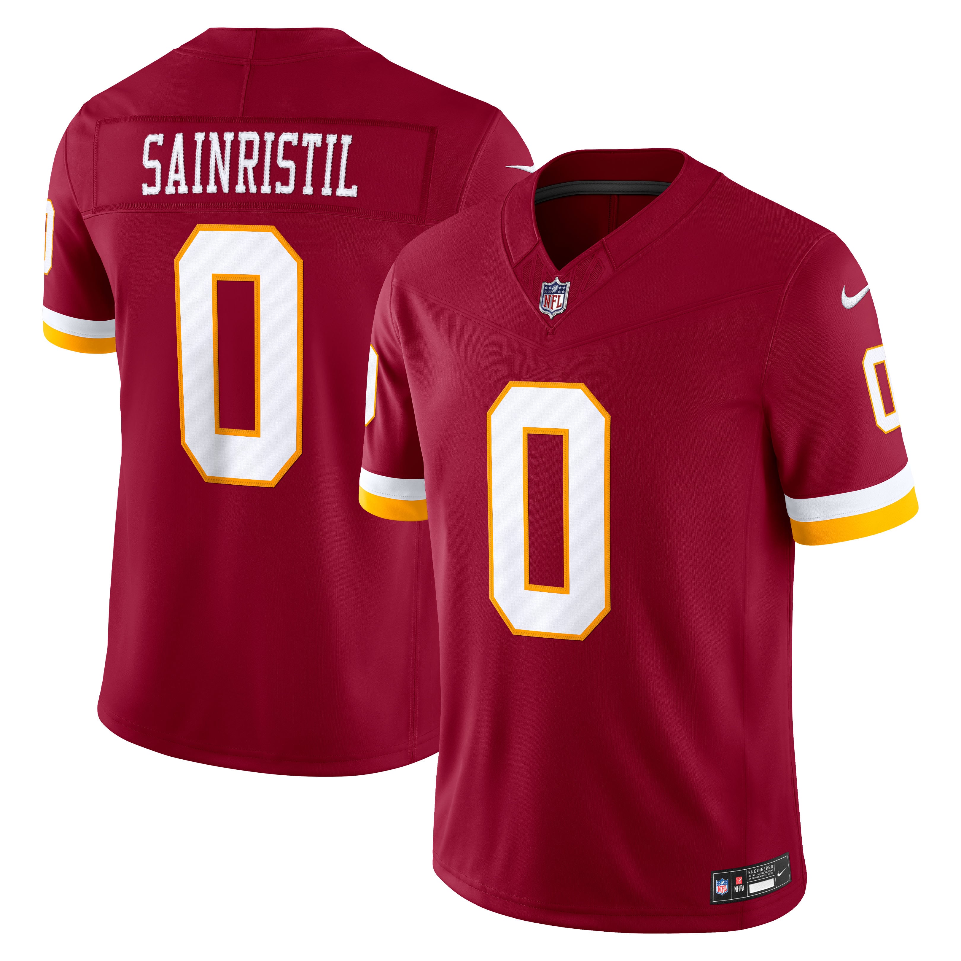 Maillot Nike Mike Sainristil bordeaux Washington Commanders Team Vapor F.U.S.E. édition limitée cousue pour homme